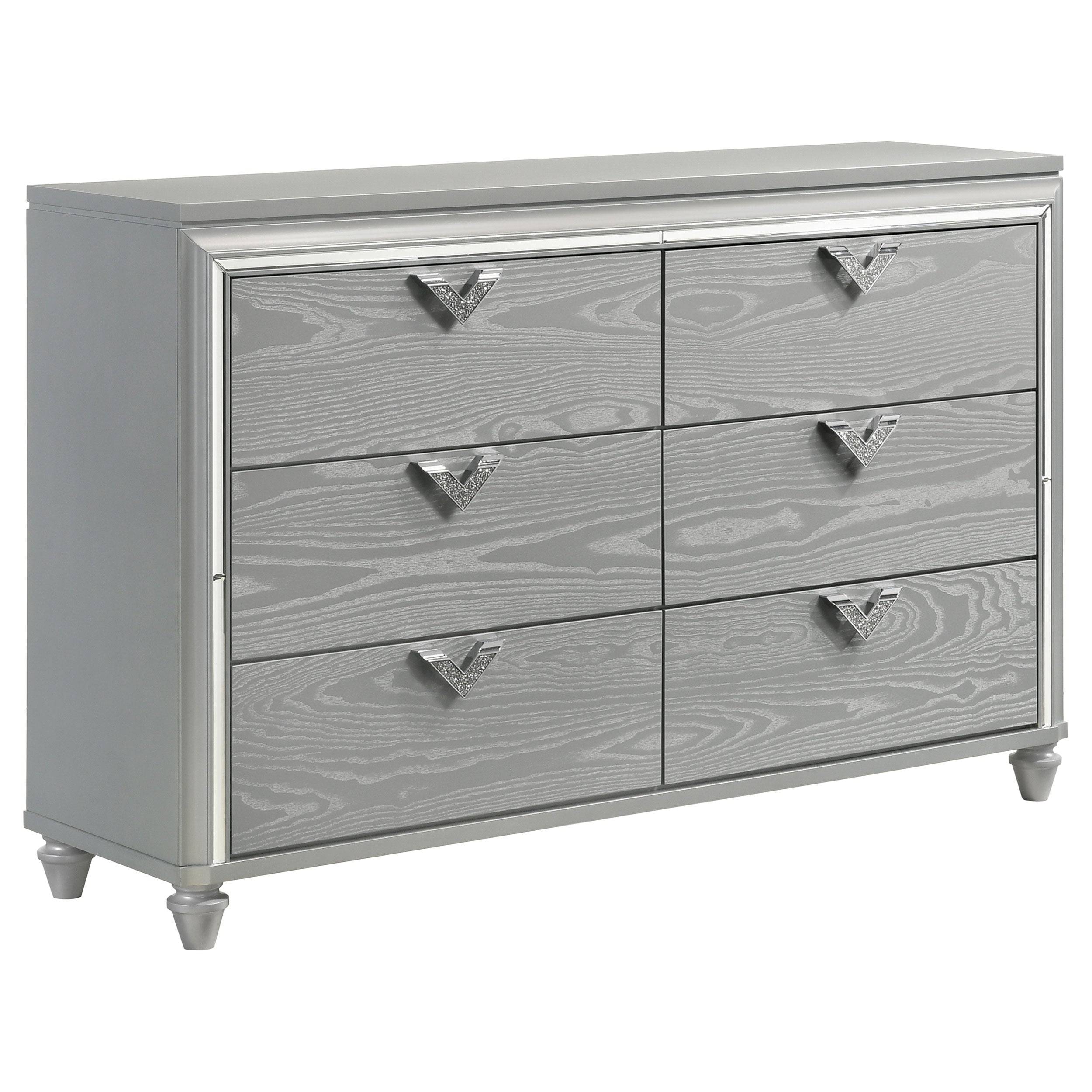 Veronica 6-drawer Bedroom Dresser with Mirror Light Silver