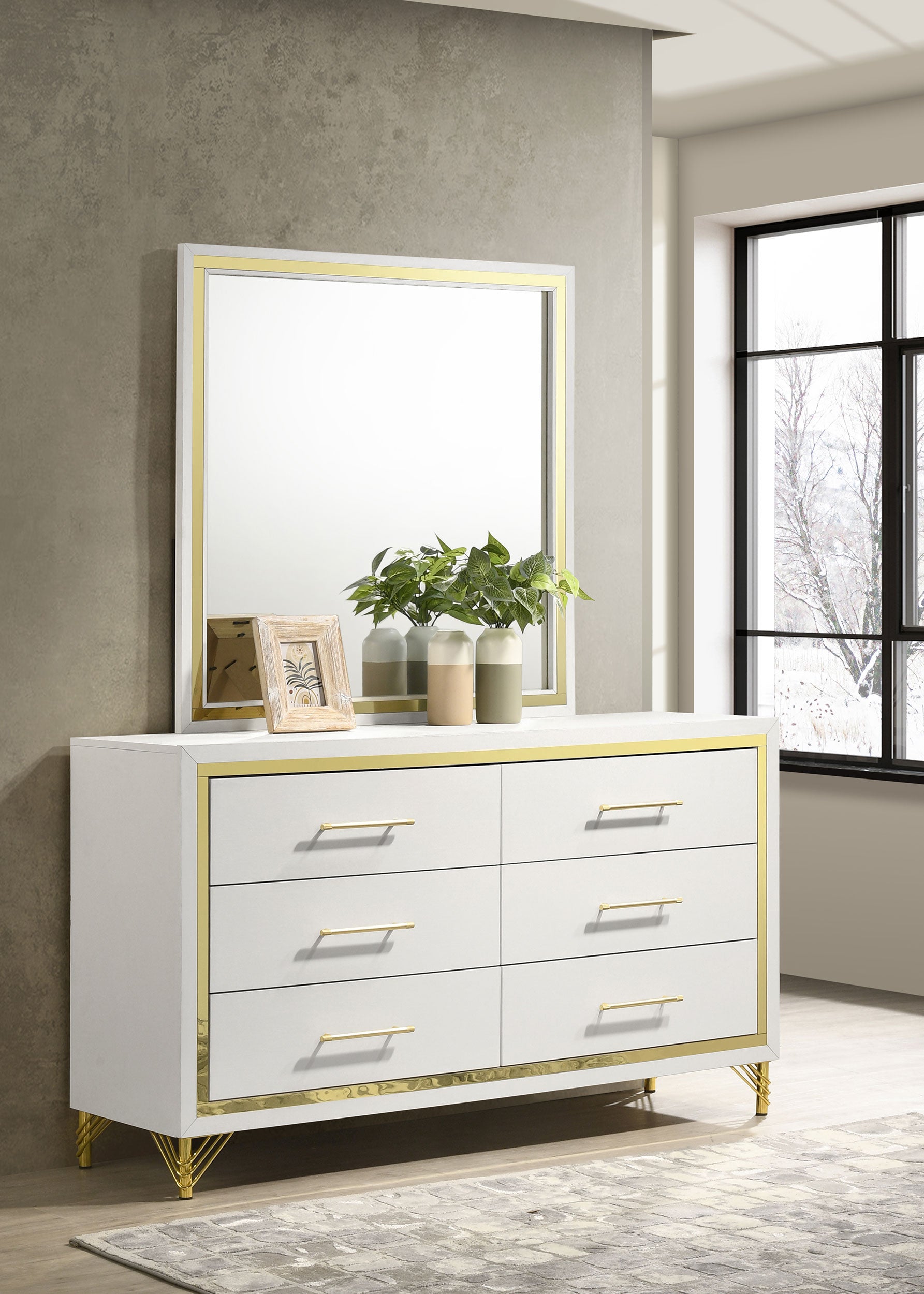 Lucia 6-drawer Bedroom Dresser with Mirror White