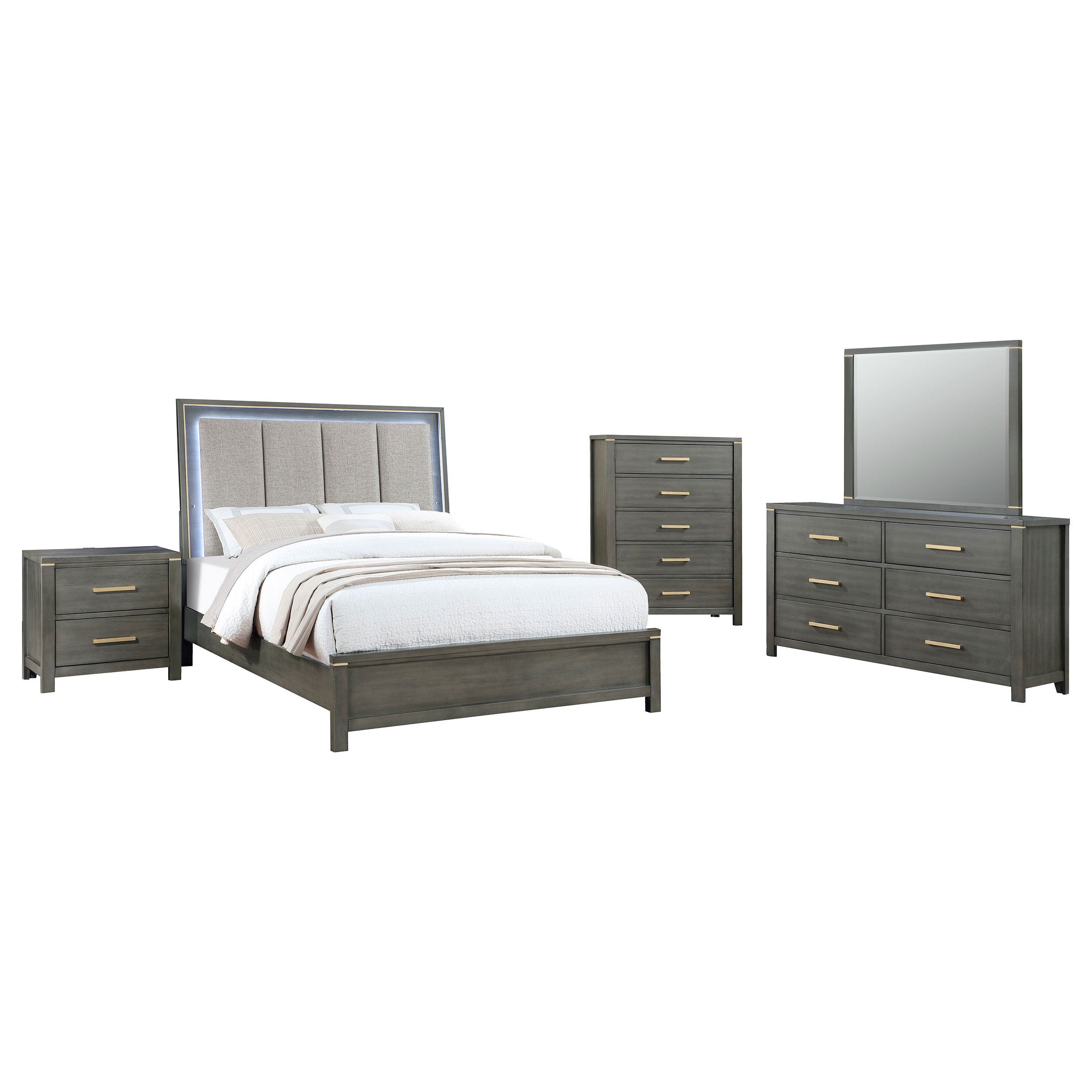 Kieran   Bedroom Set with Upholstered LED Headboard Grey