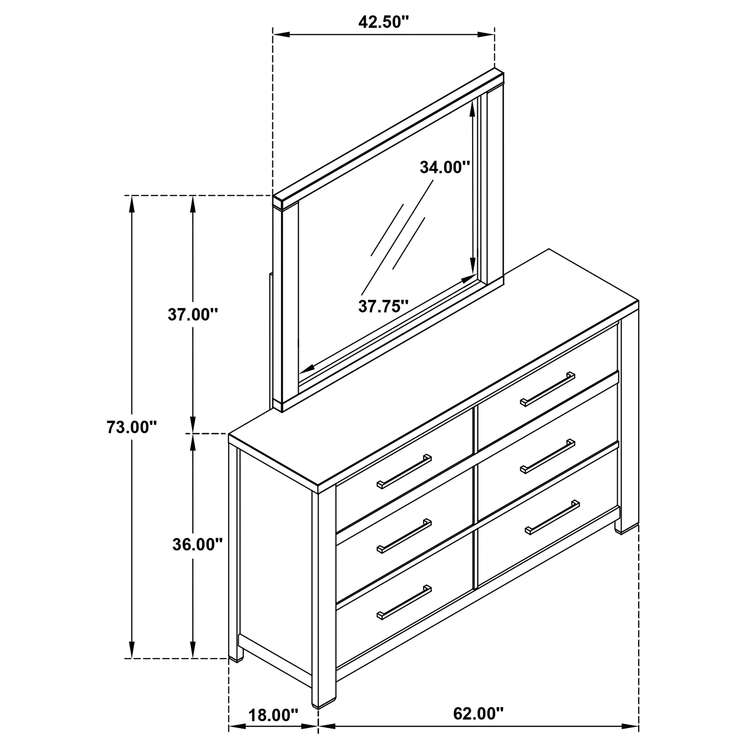 Kieran 6-drawer Bedroom Dresser with Mirror Grey