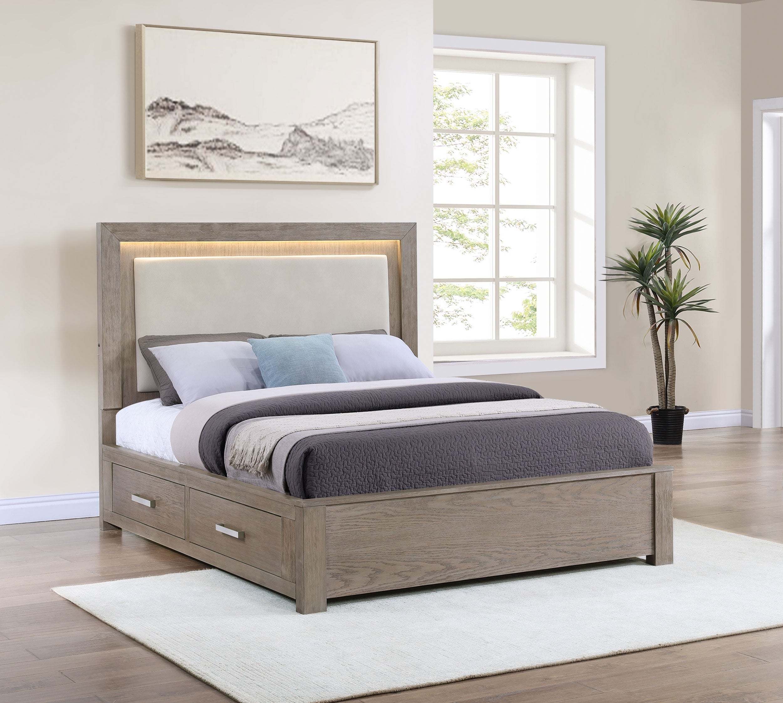 Kenora 56-inch  LED Storage Bed Barley Brown