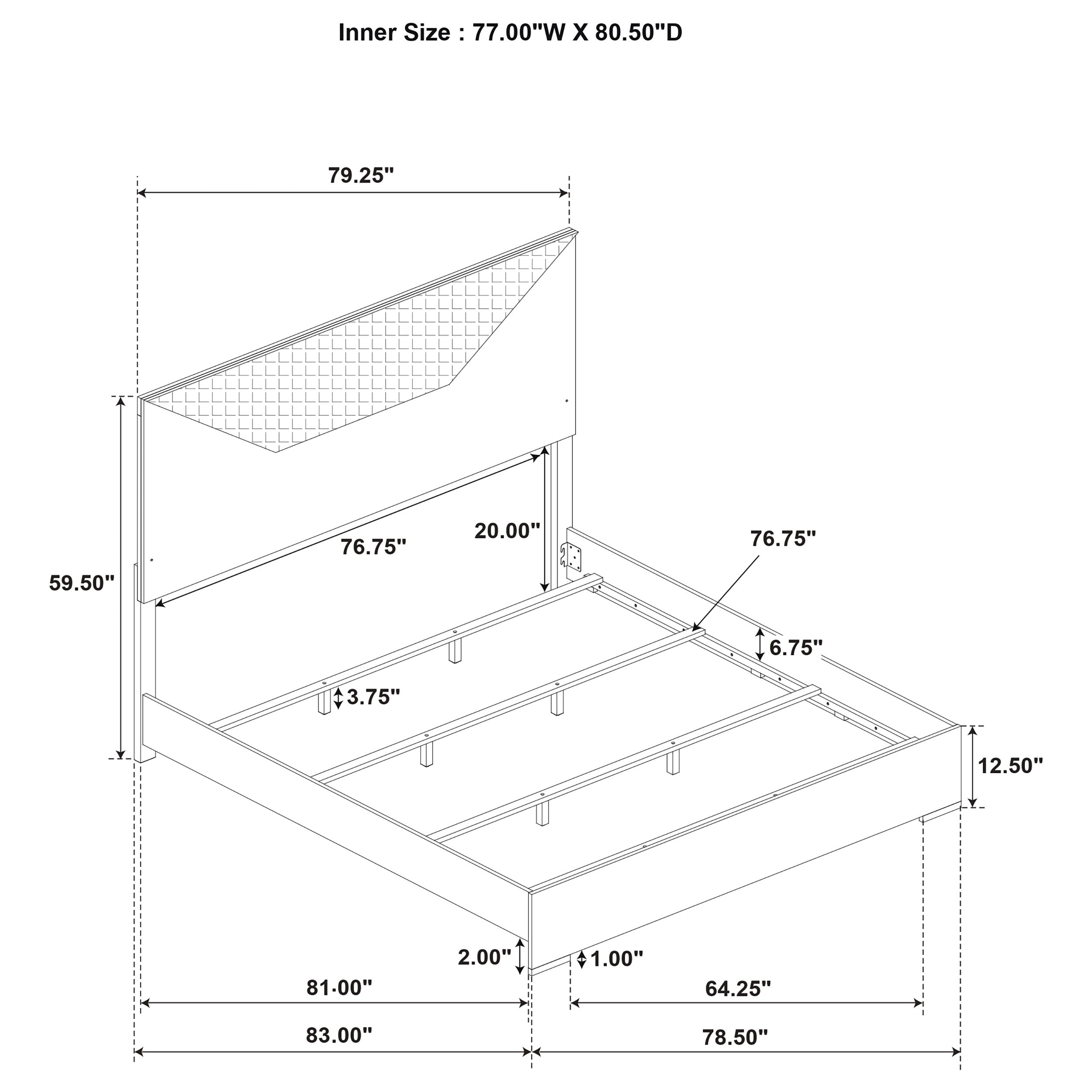 Ives  Panel Bed LED Headboard Grey High Gloss