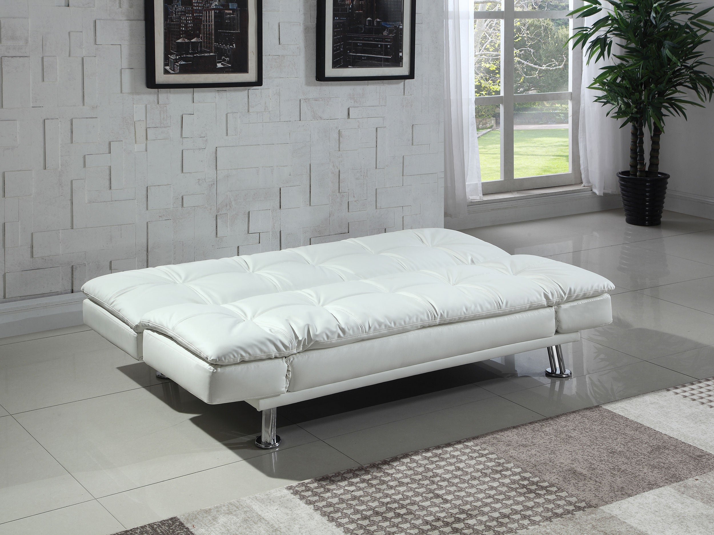 Dilleston Tufted Back Upholstered Sofa Bed White