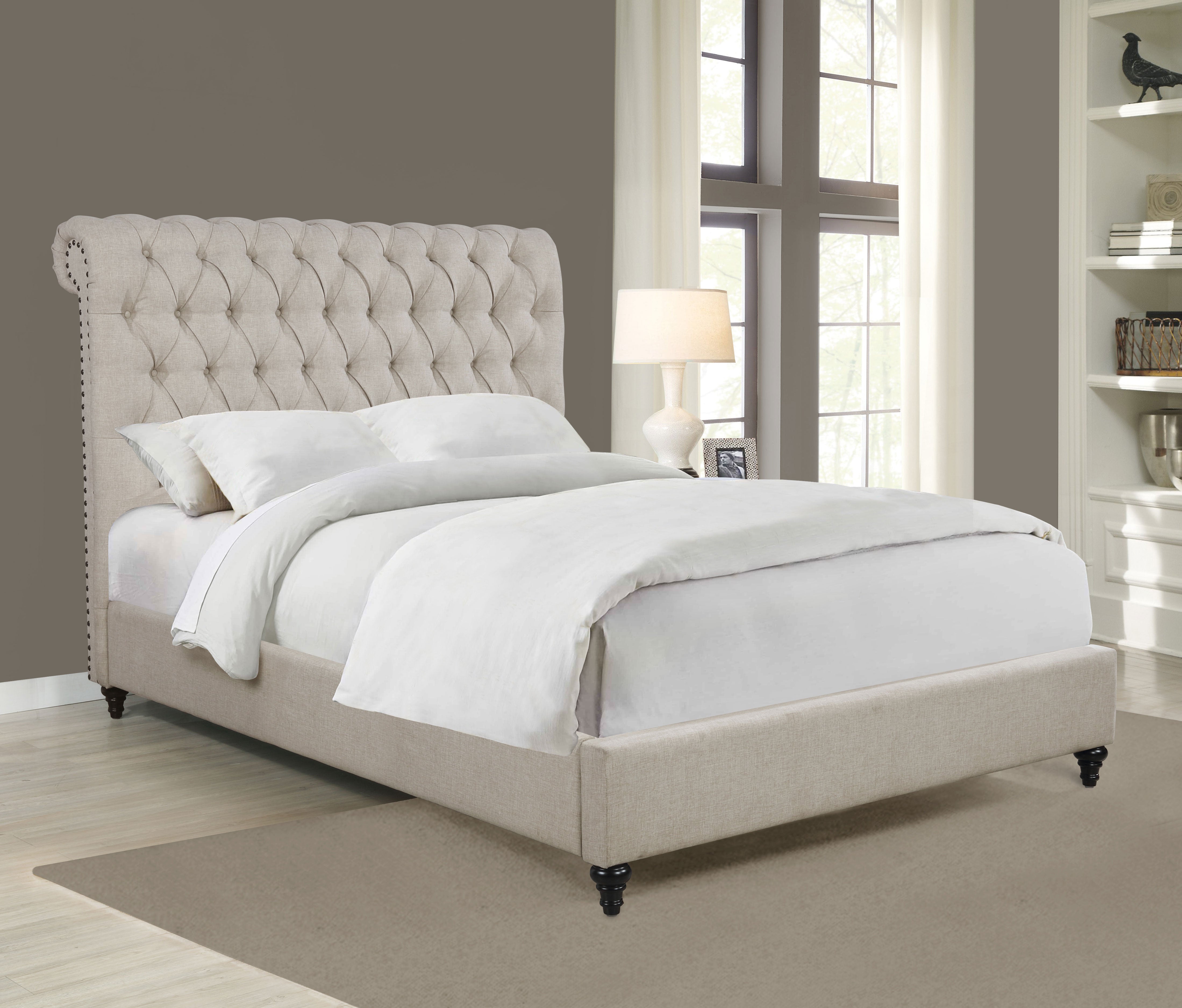 Devon Tufted Upholstered  Bed Beige