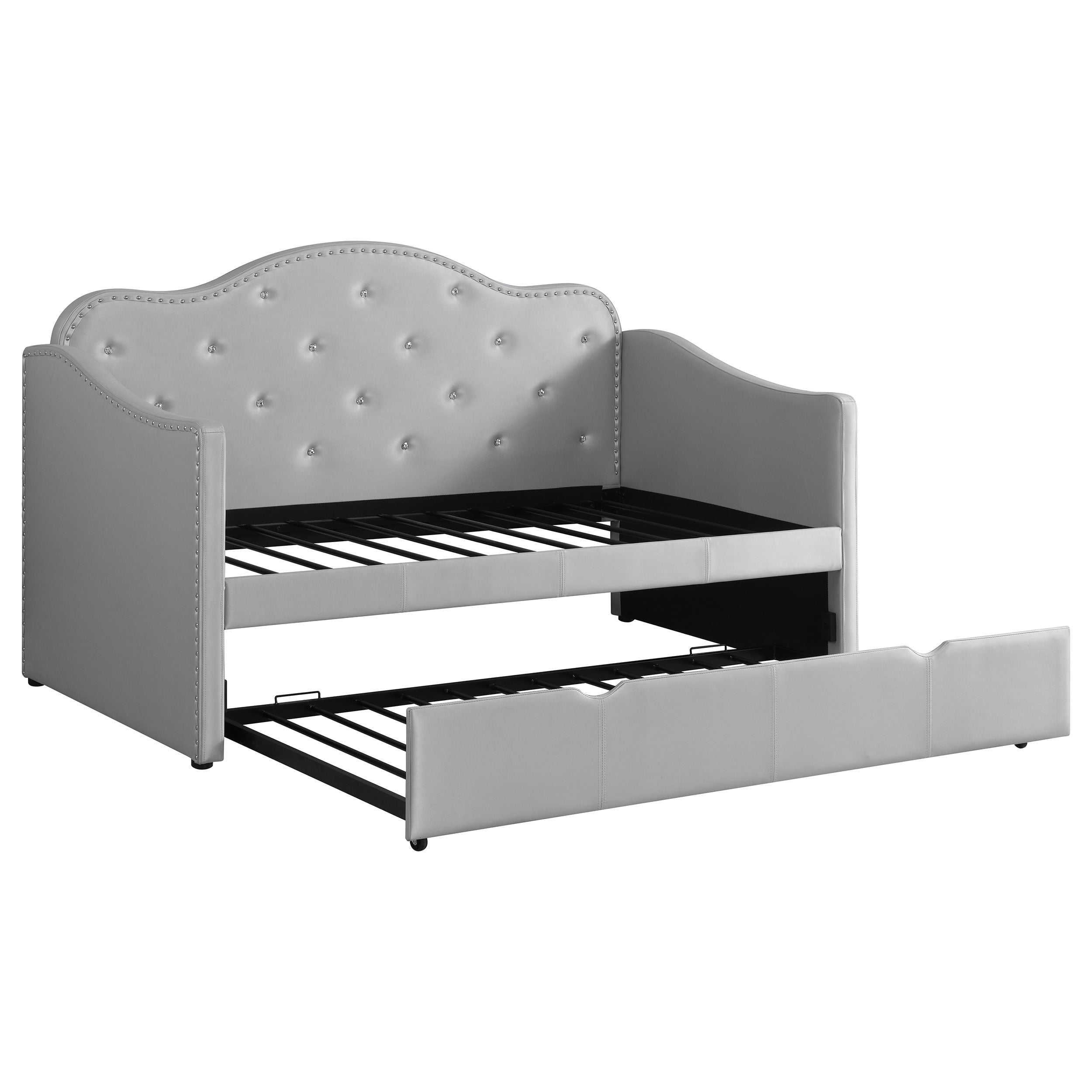 Elmore Upholstered Twin Daybed with Trundle Pearlescent Grey