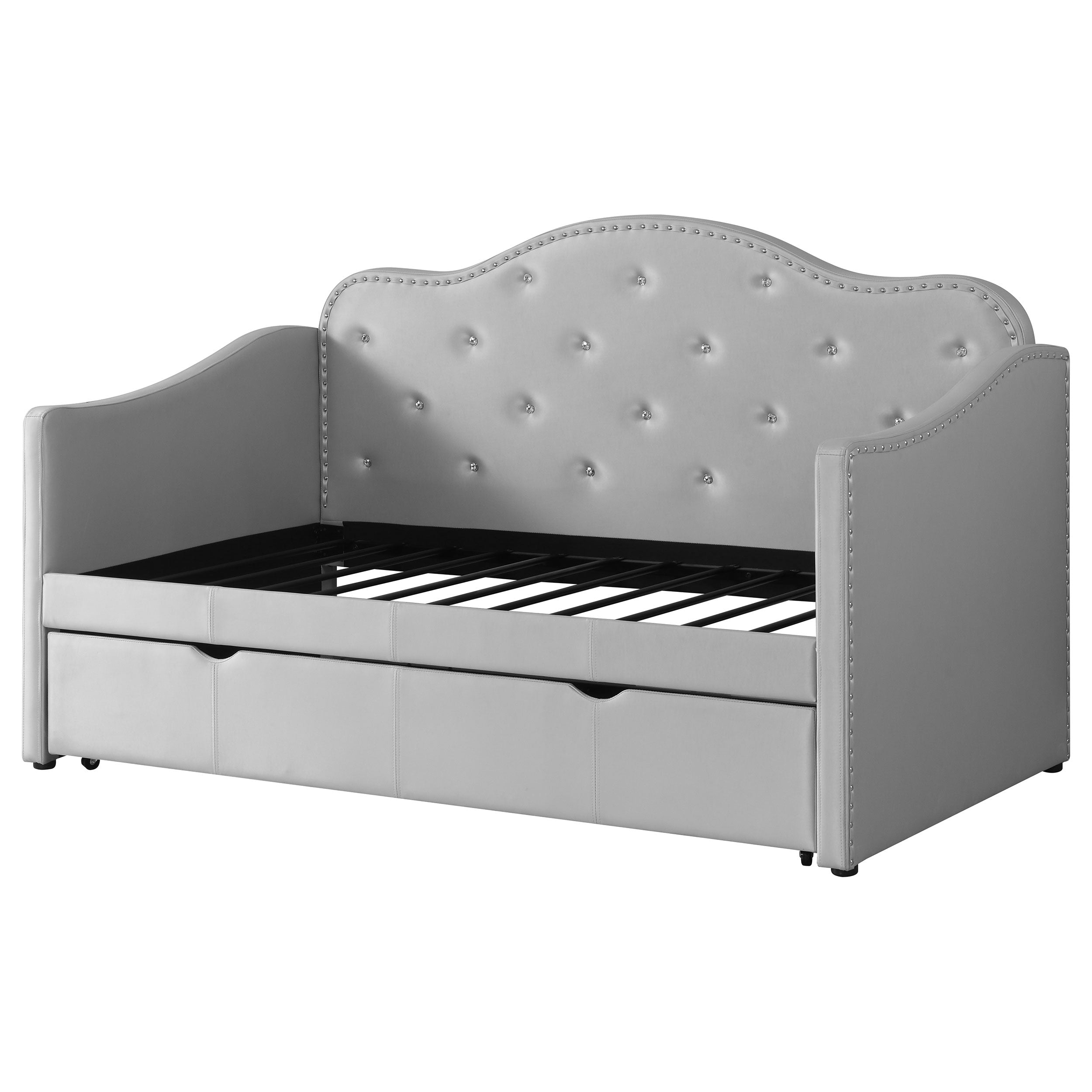 Elmore Upholstered Twin Daybed with Trundle Pearlescent Grey