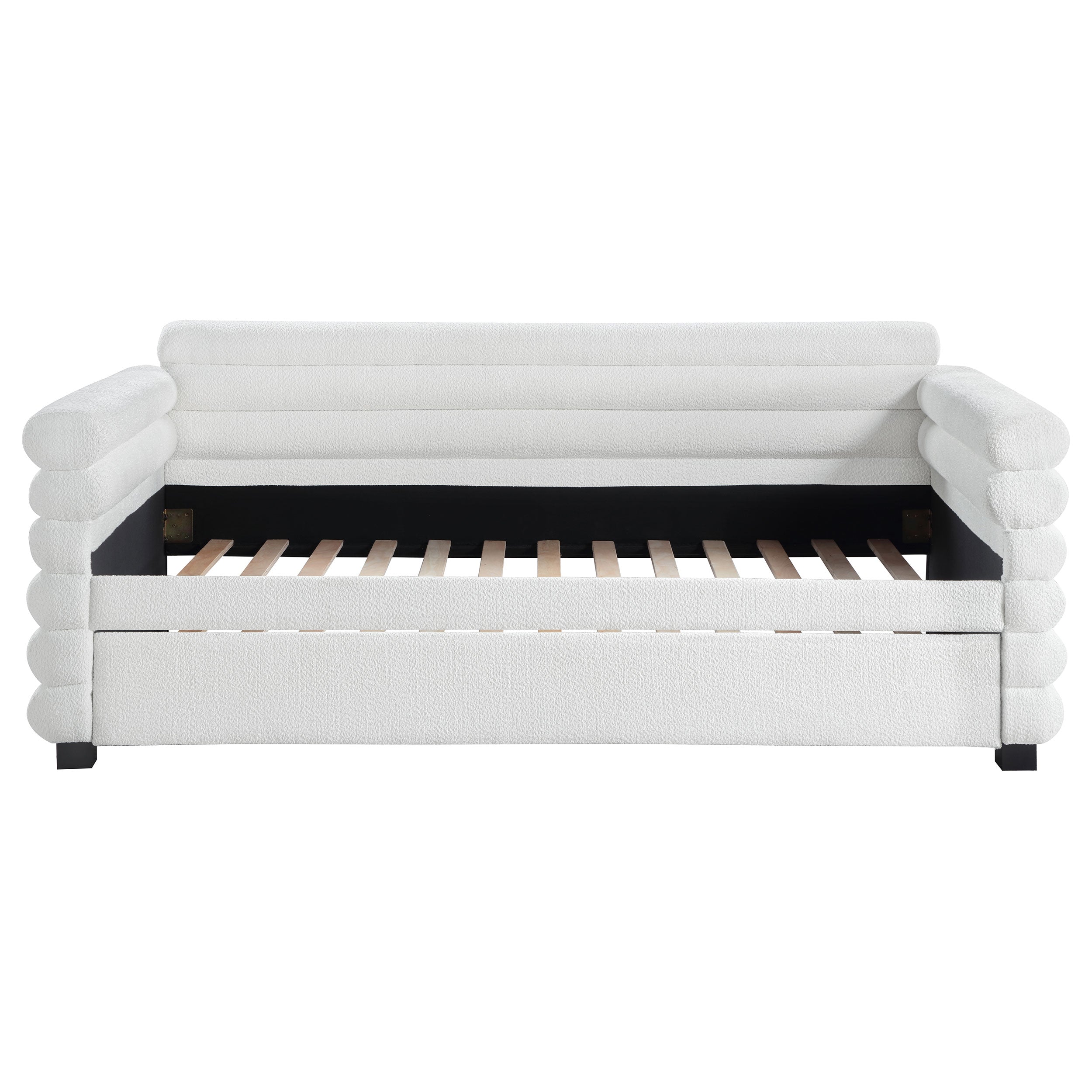 Patricia Boucle Upholstered Twin Day Bed with Trundle White