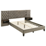 Marley Upholstered  Platform Bed with Headboard Panels Light Brown