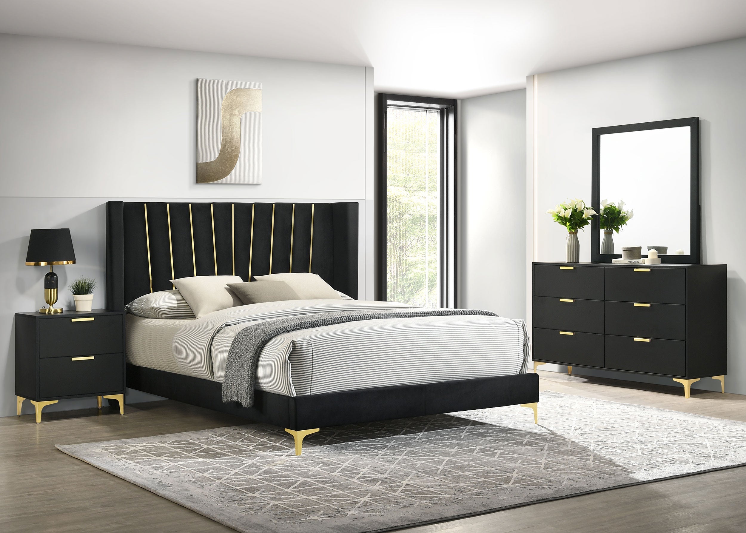 Kendall  Upholstered Tufted Bedroom Set Black