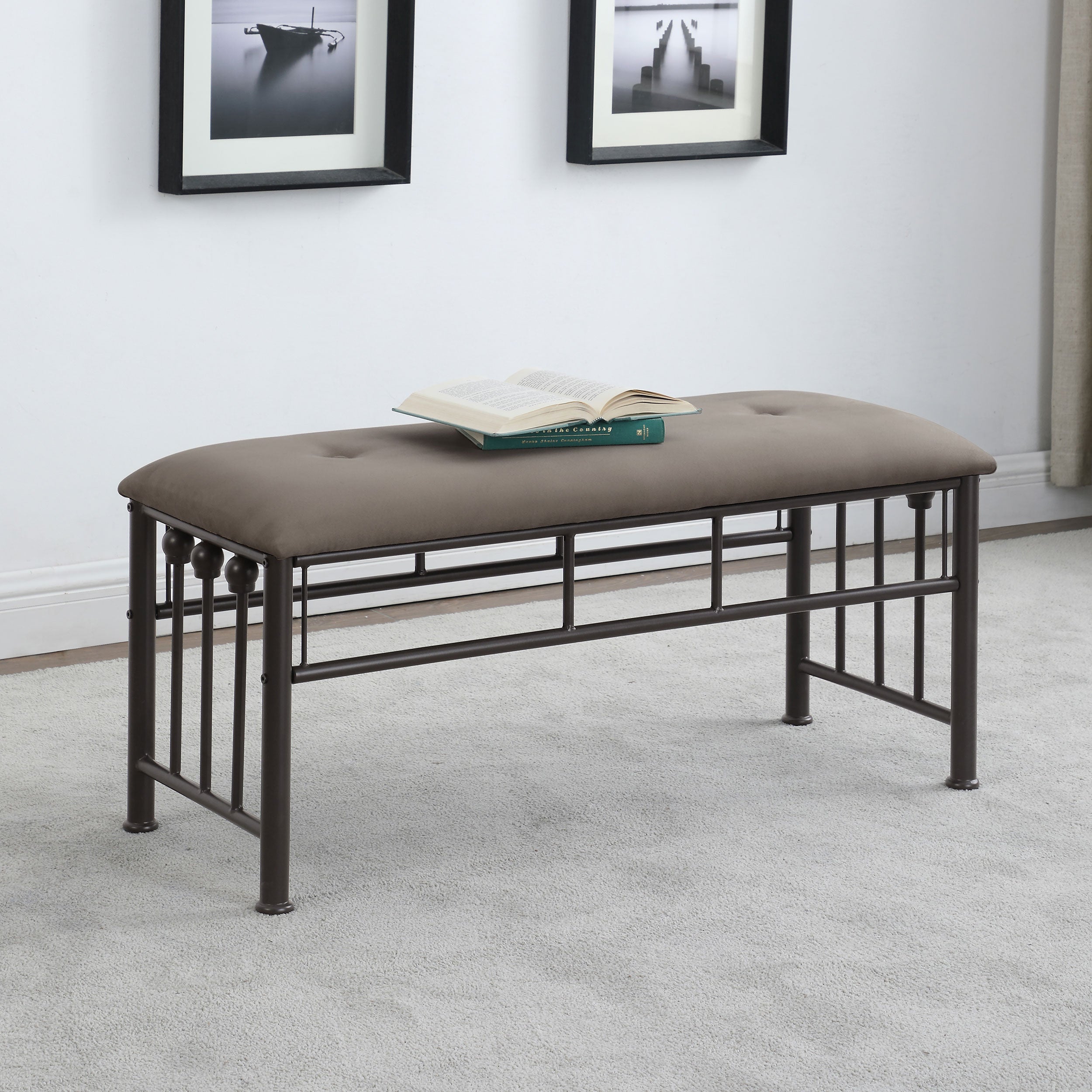 Lamont Rectangular Upholstered Bench Natural and Navy