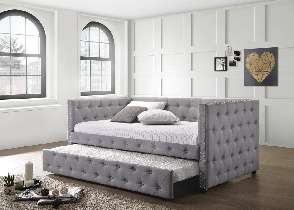 Mockern Tufted Upholstered Daybed with Trundle Grey