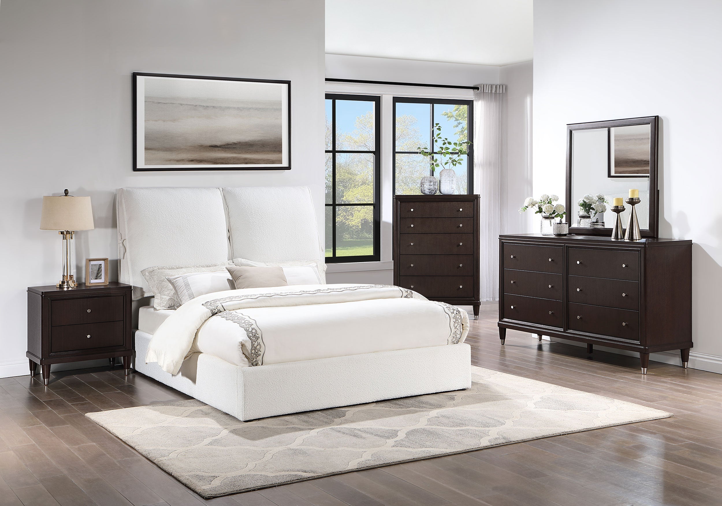 Gwendoline Upholstered  Platform Bed with Pillow Headboard White