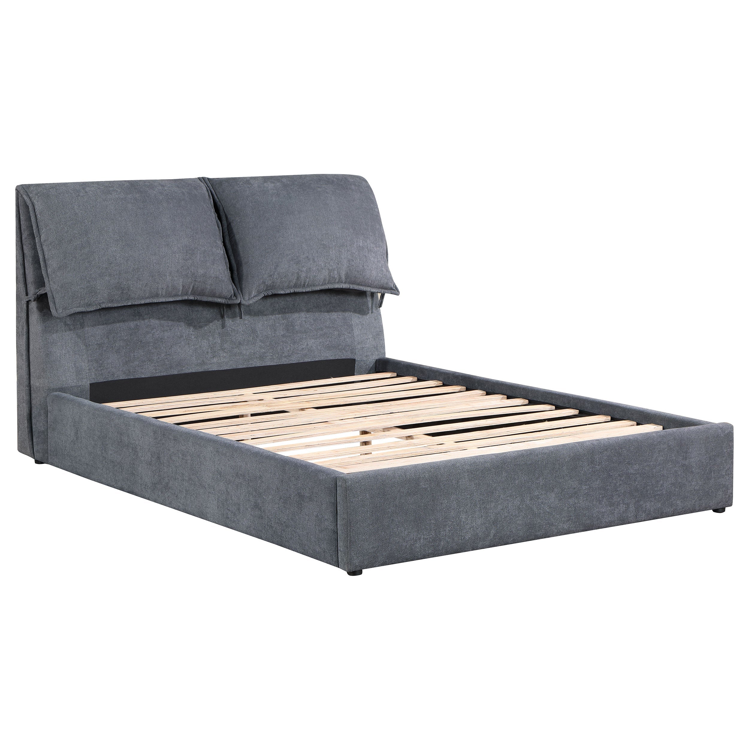 Laurel Upholstered  Platform Bed with Pillow Headboard Charcoal Grey