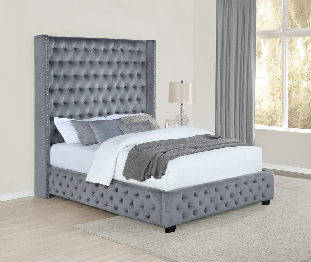 Rocori  Wingback Tufted Bed Grey