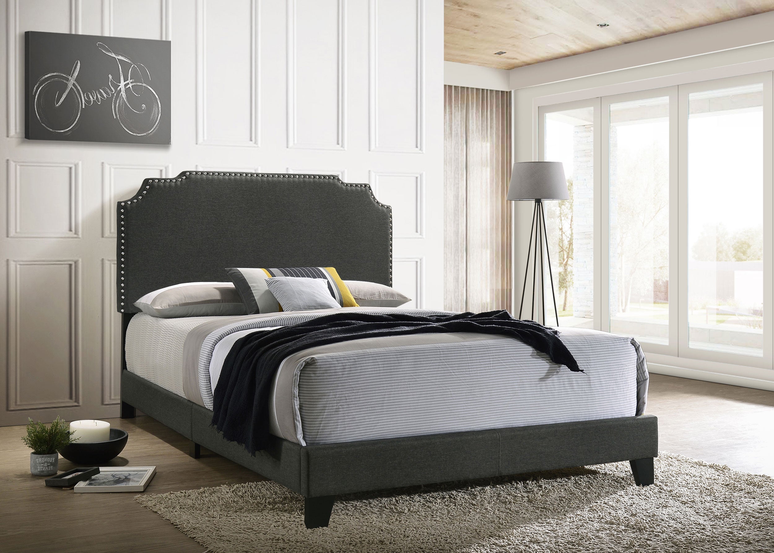 Tamarac Upholstered Nailhead  Bed Grey