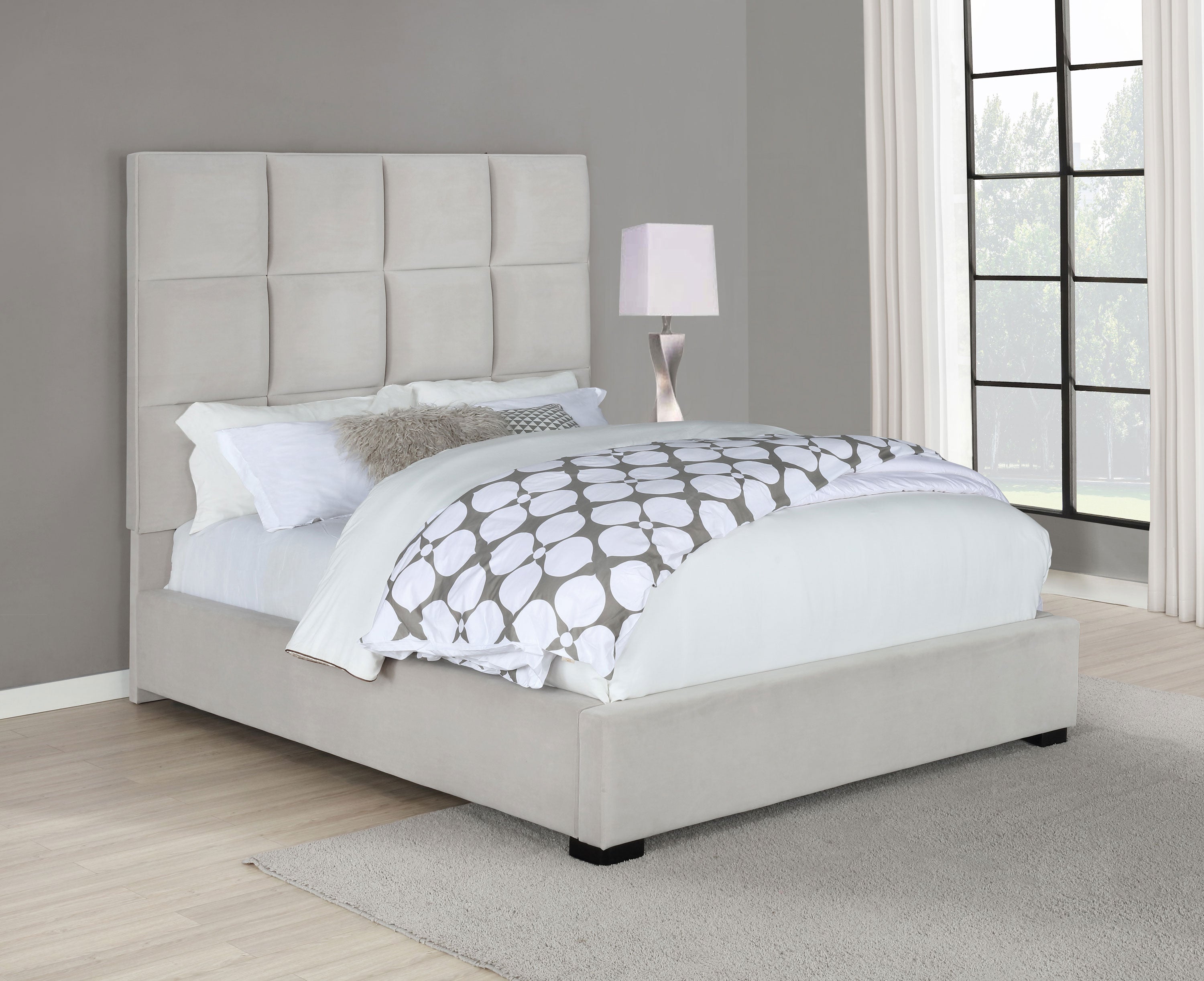 Panes  Tufted Upholstered Panel Bed Beige