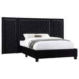 Hailey Upholstered Platform  Bed with Wall Panel Black