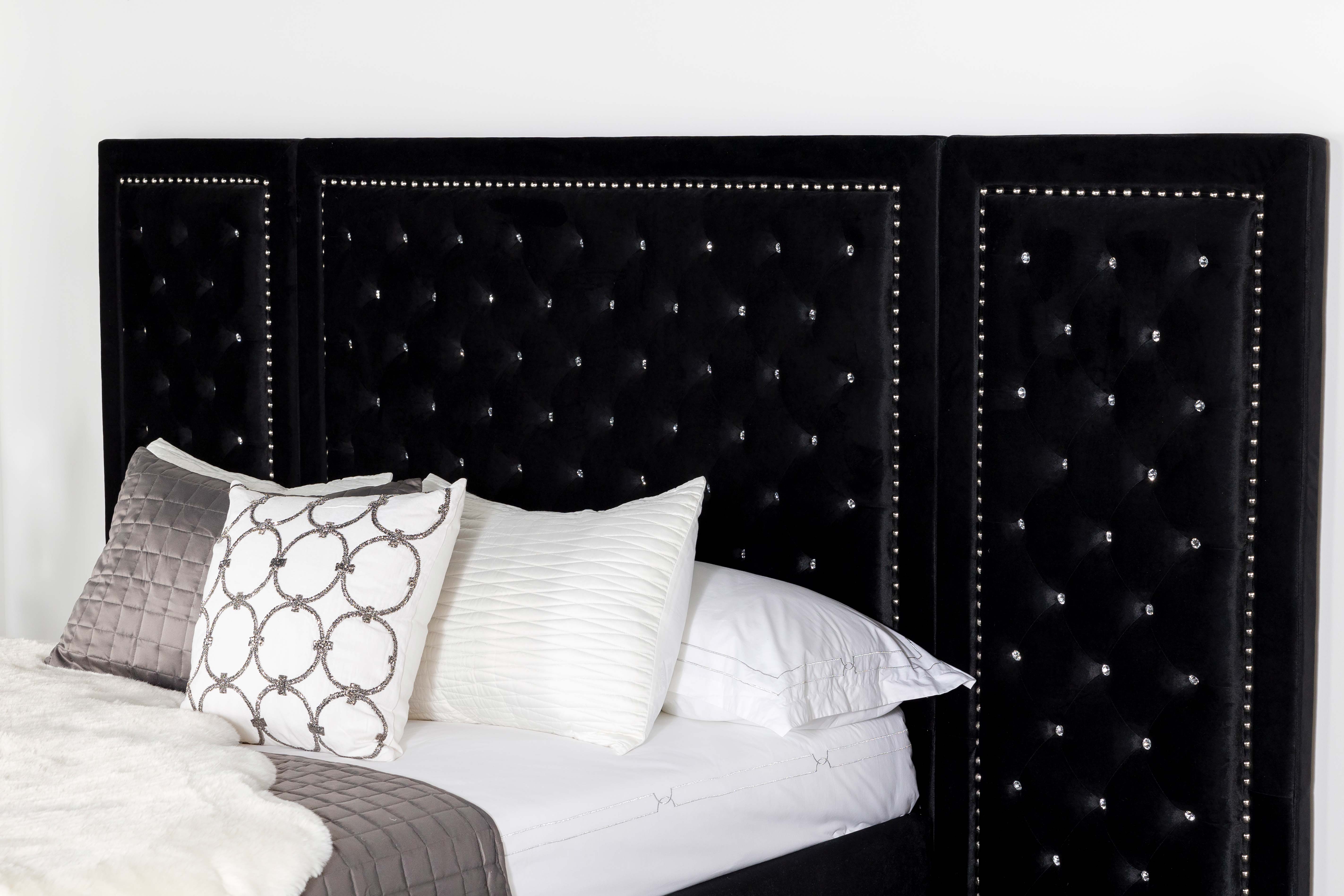 Hailey Upholstered Platform  Bed with Wall Panel Black