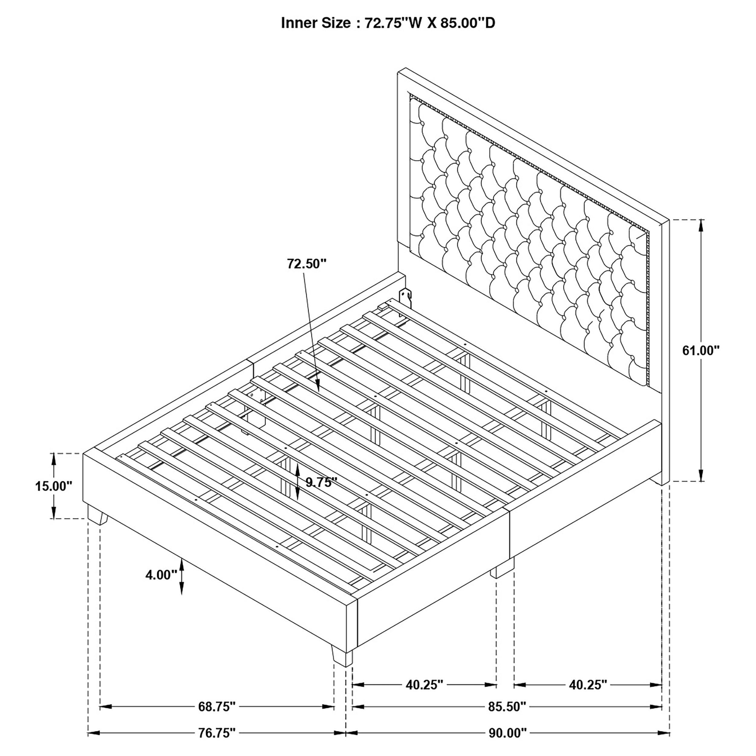 Hailey Upholstered Platform  Bed with Wall Panel Black