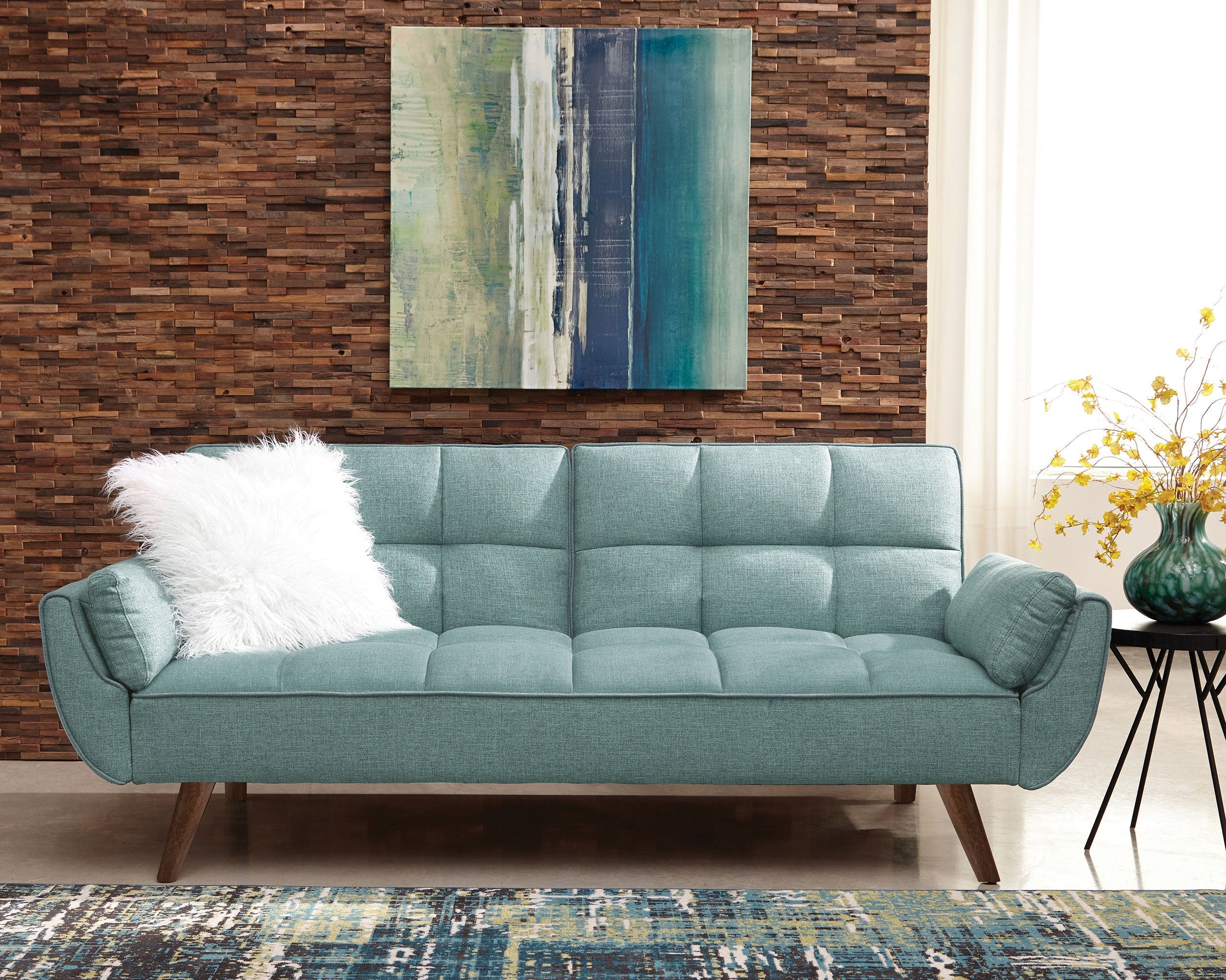 Caufield Biscuit-tufted Sofa Bed Turquoise Blue