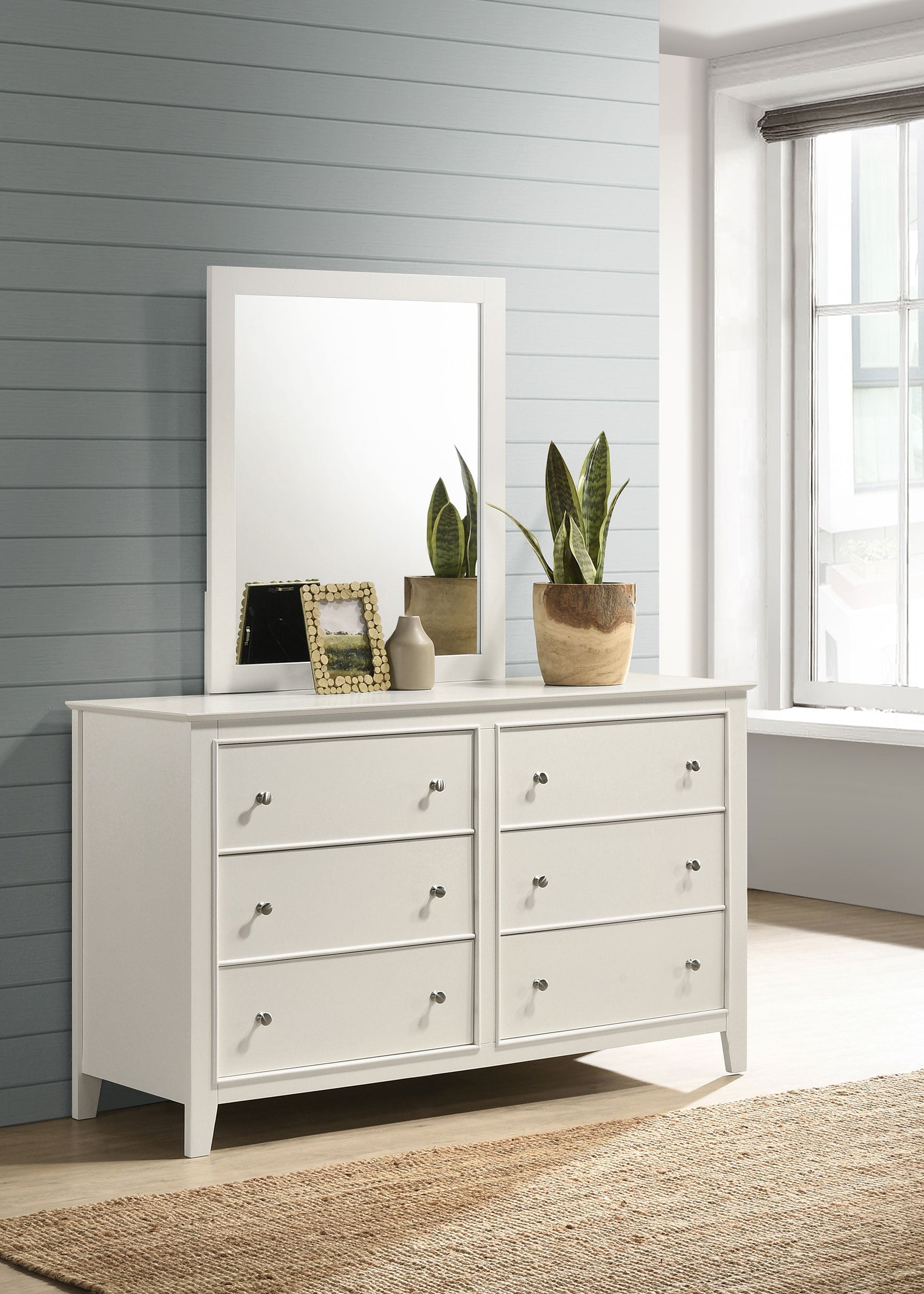 Selena 6-drawer Dresser with Mirror Cream White