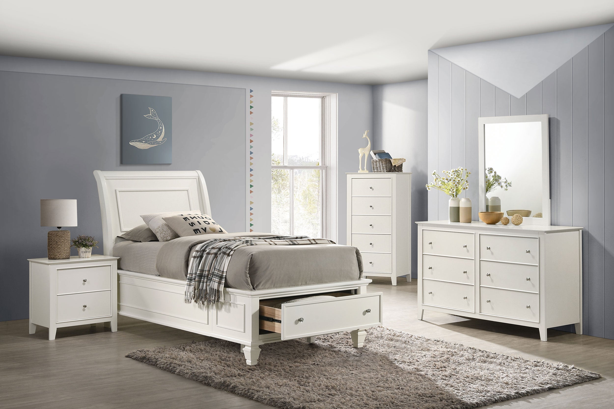 Selena Storage Bedroom Set with Sleigh Headboard Buttermilk