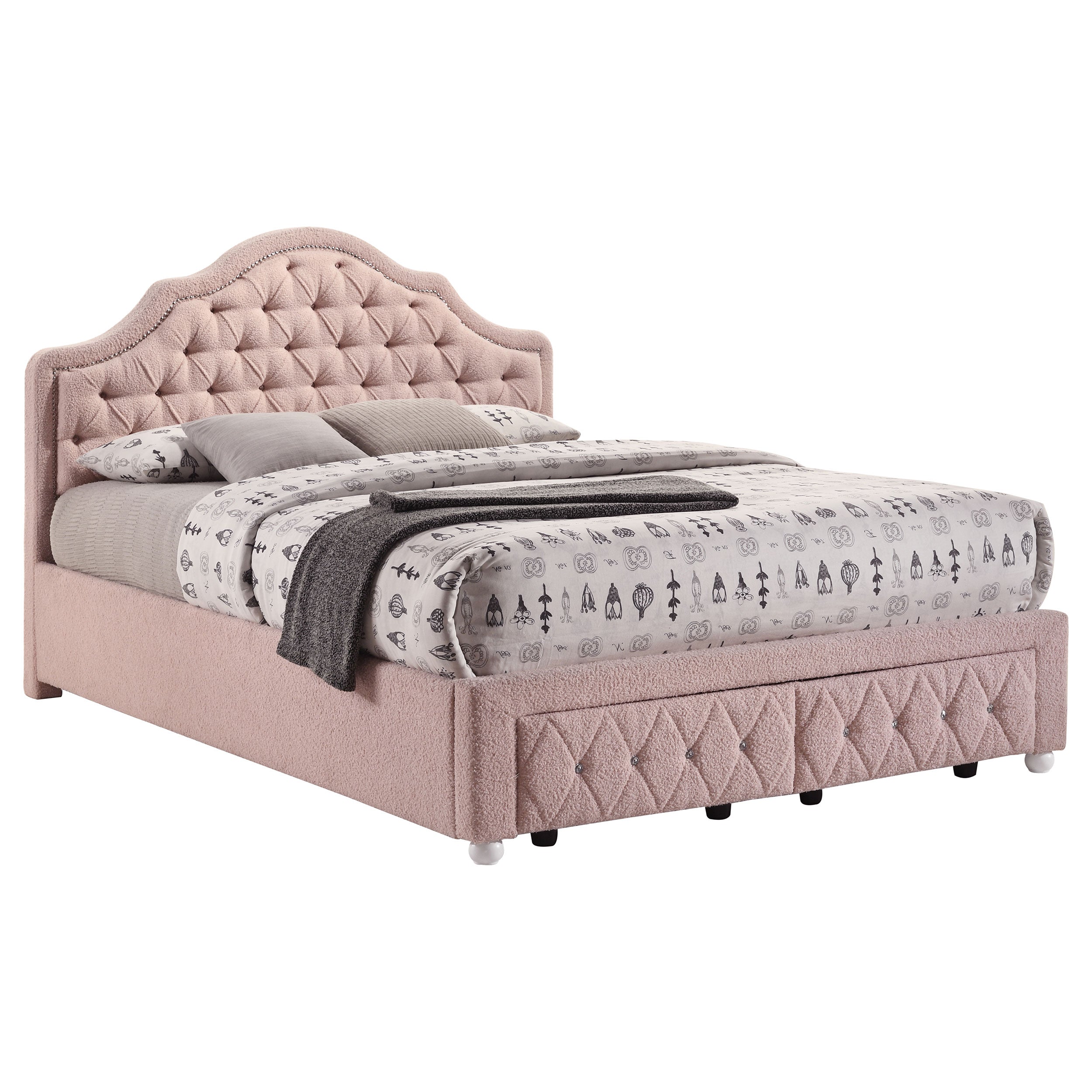 Ashleigh 44-inch Upholstered Twin Storage Platform Bed Pink