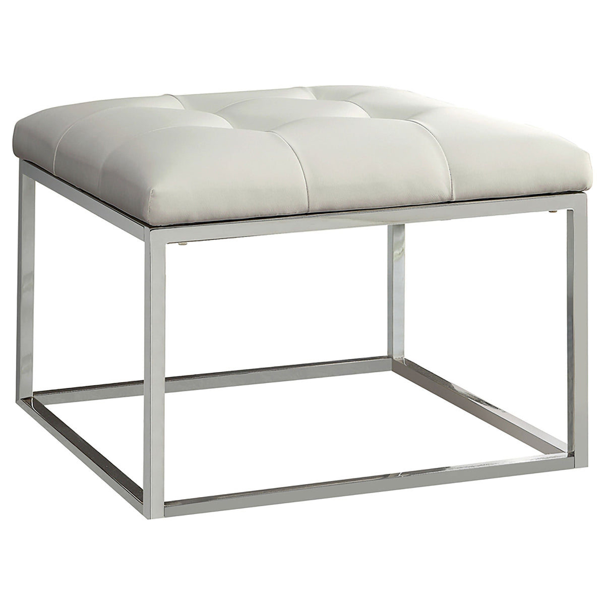 Swanson Upholstered Tufted Ottoman White and Chrome