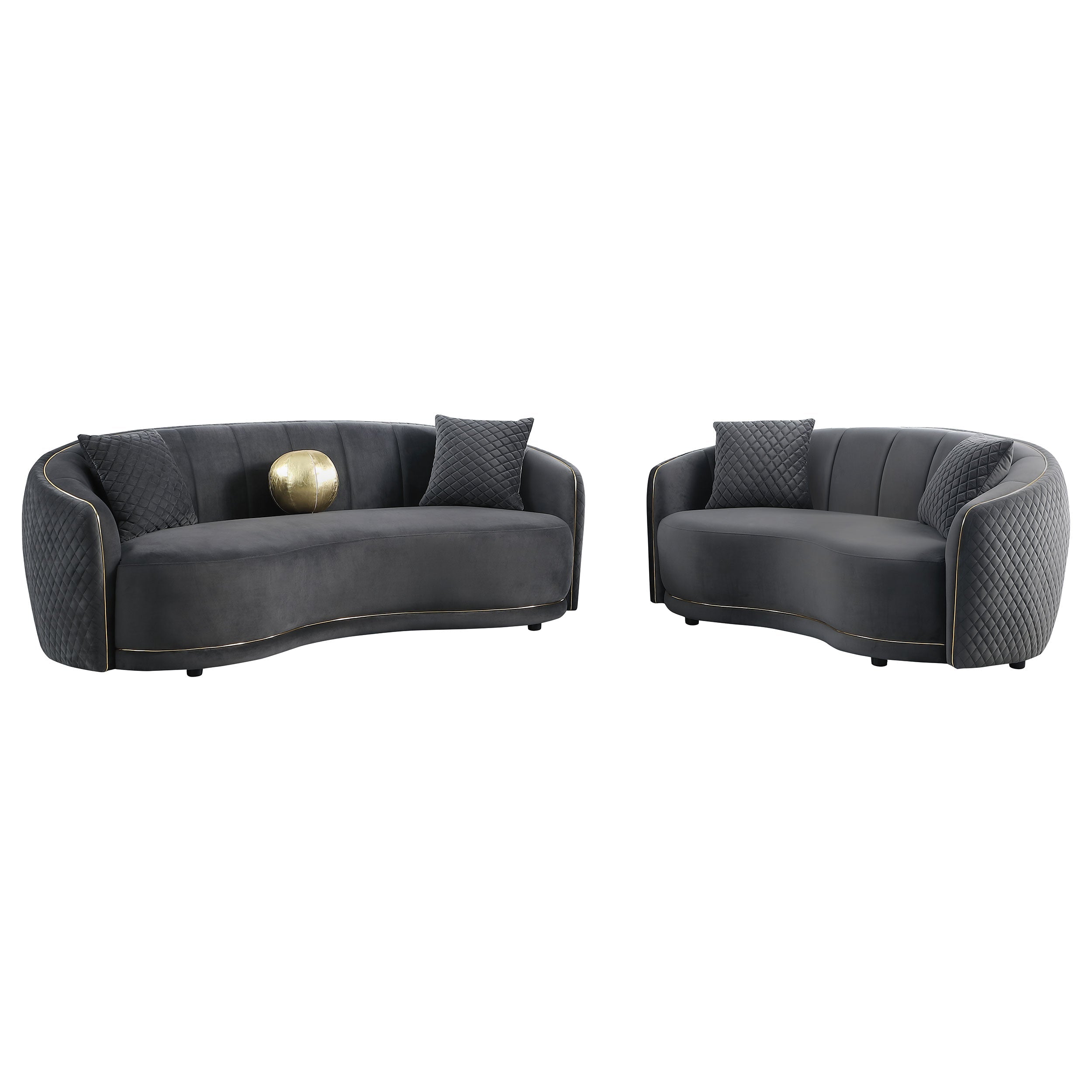 Brookside 2-piece Velvet Upholstered Sofa Set Dark Grey