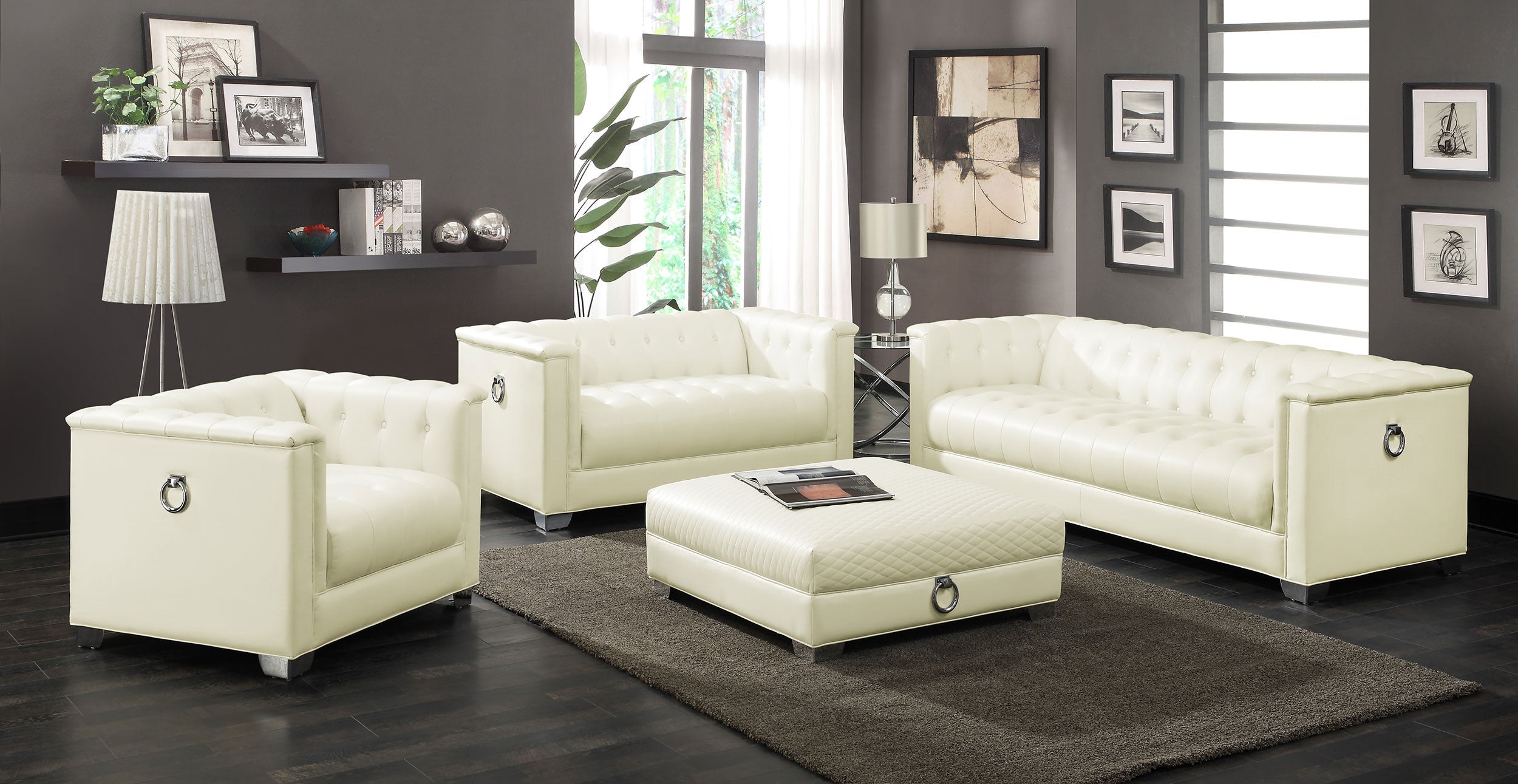 Chaviano Upholstered Ottoman Pearl White