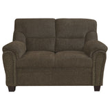 Clementine Upholstered Loveseat with Nailhead Trim Brown