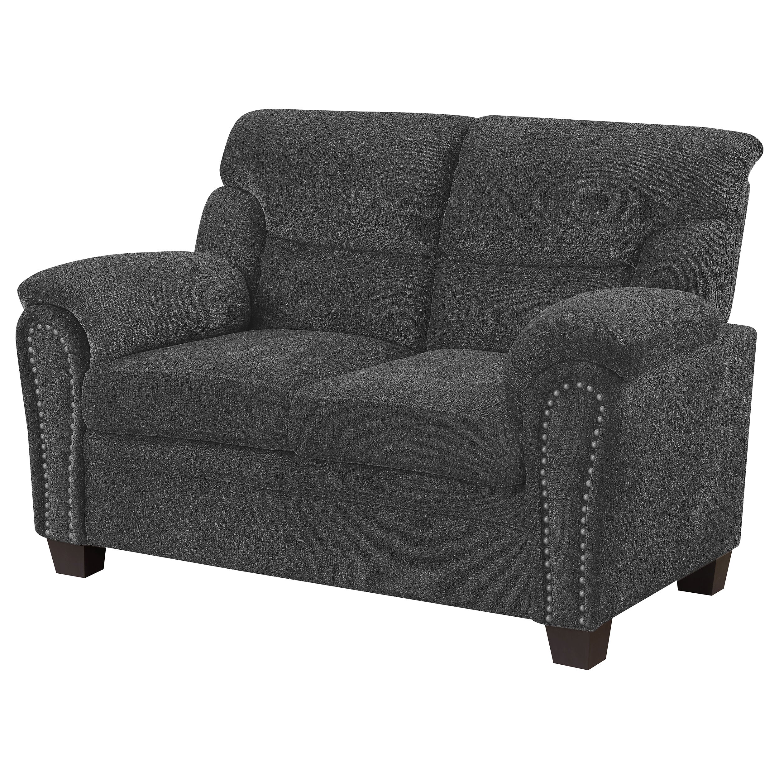 Clementine Upholstered Loveseat with Nailhead Trim Grey