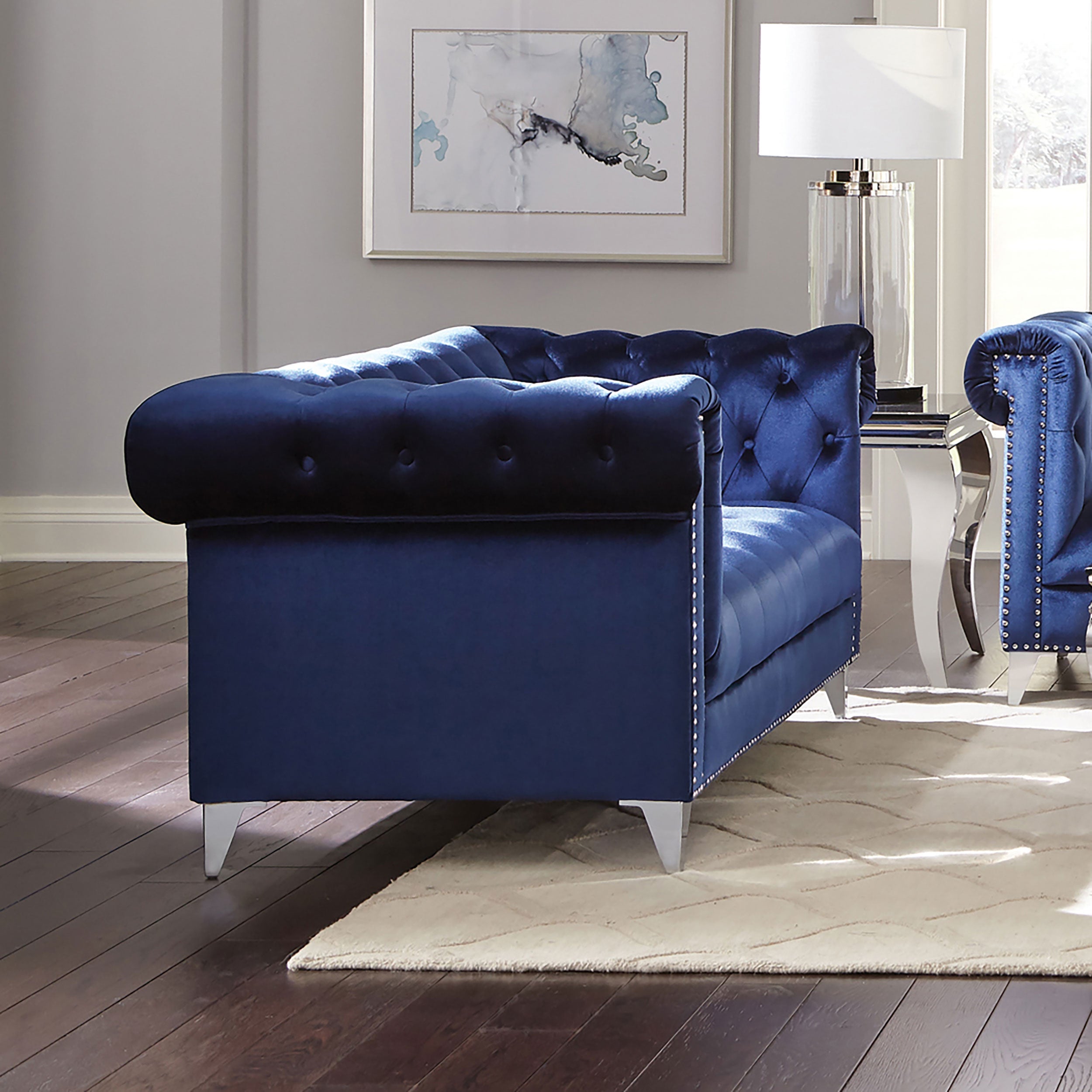 Bleker Tufted Tuxedo Arm Loveseat Blue