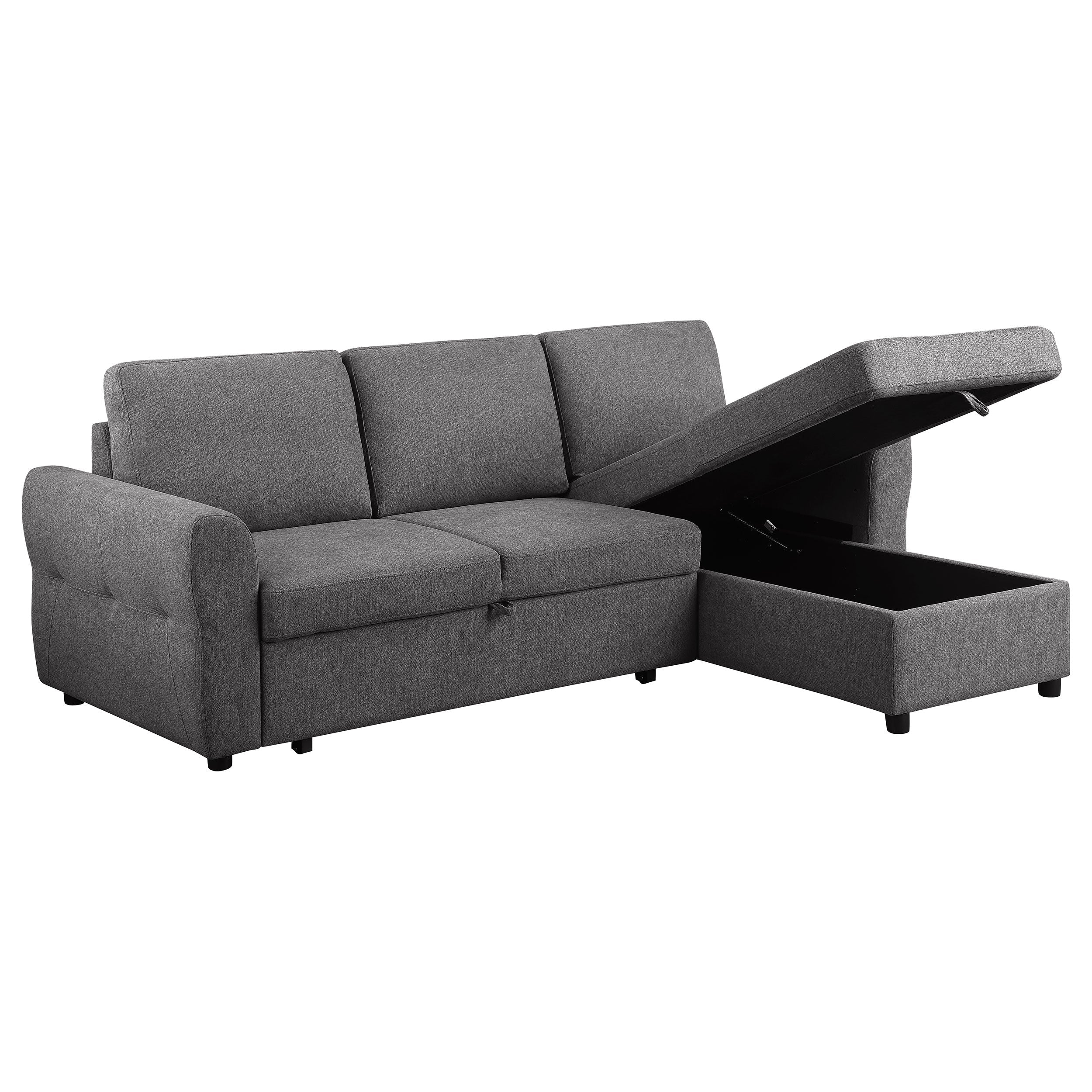 Samantha Upholstered Sleeper Sofa Sectional with Storage Chaise Grey