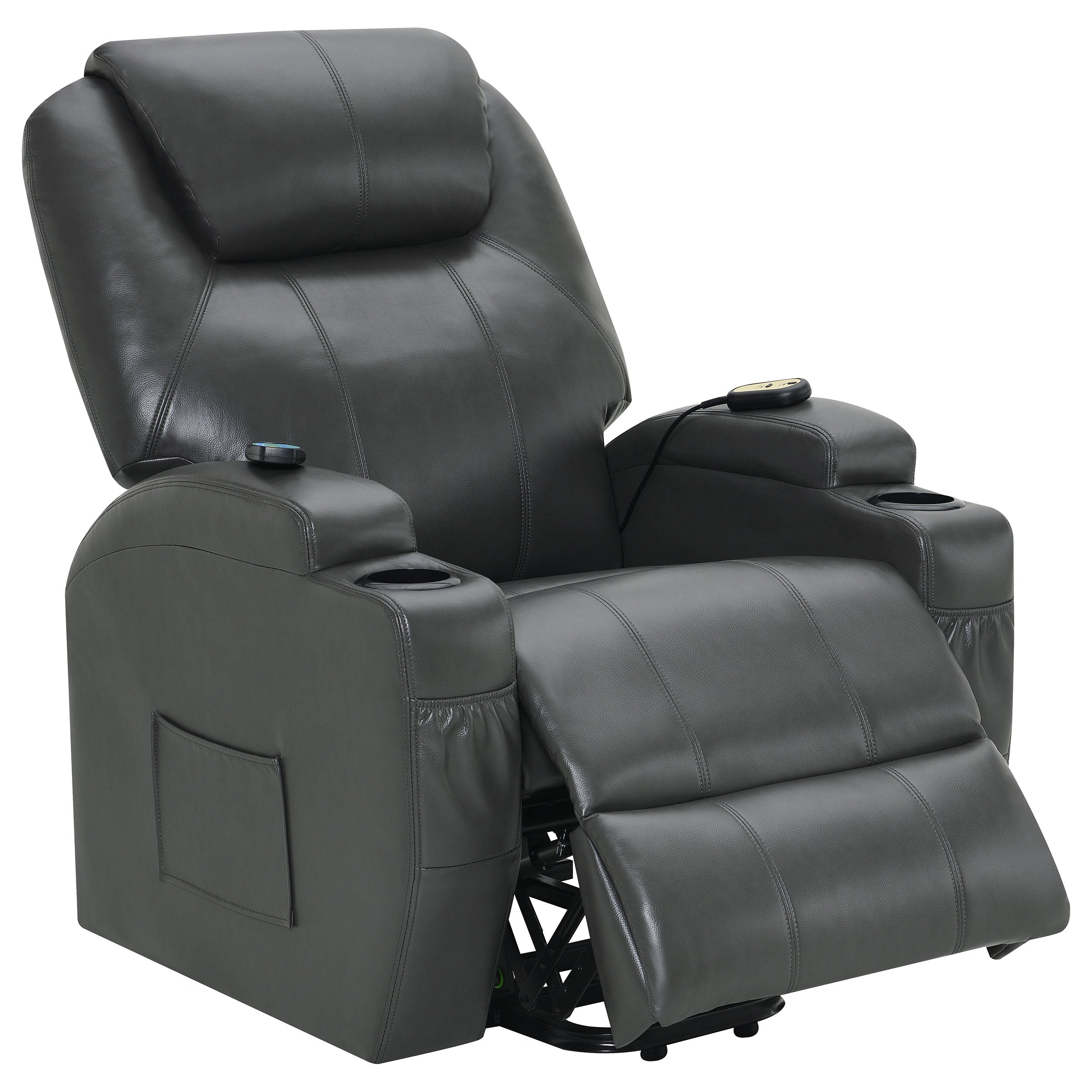 Sanger Upholstered Power Lift Recliner Chair with Massage Charcoal Grey