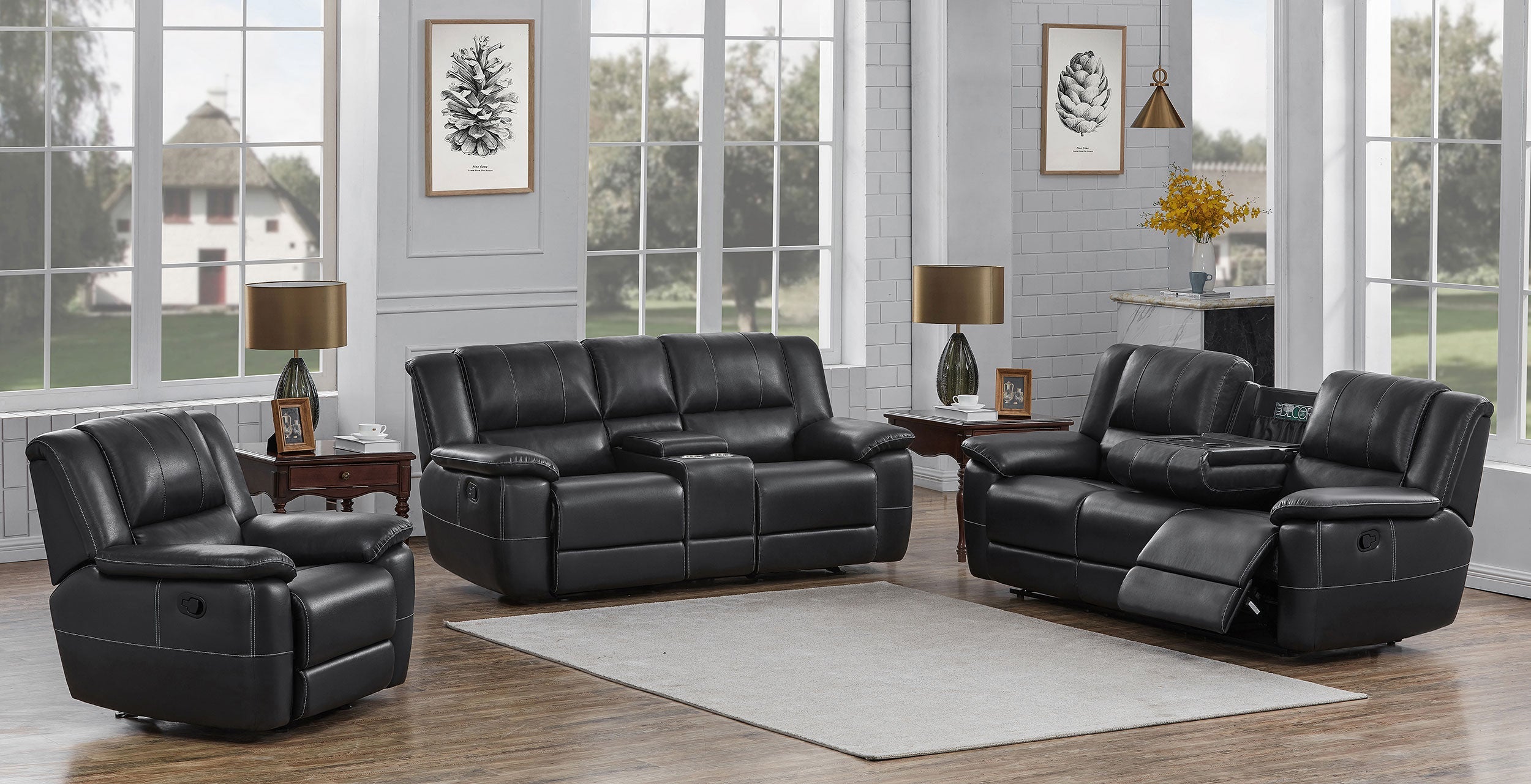 Lee Glider Loveseat with Console Black