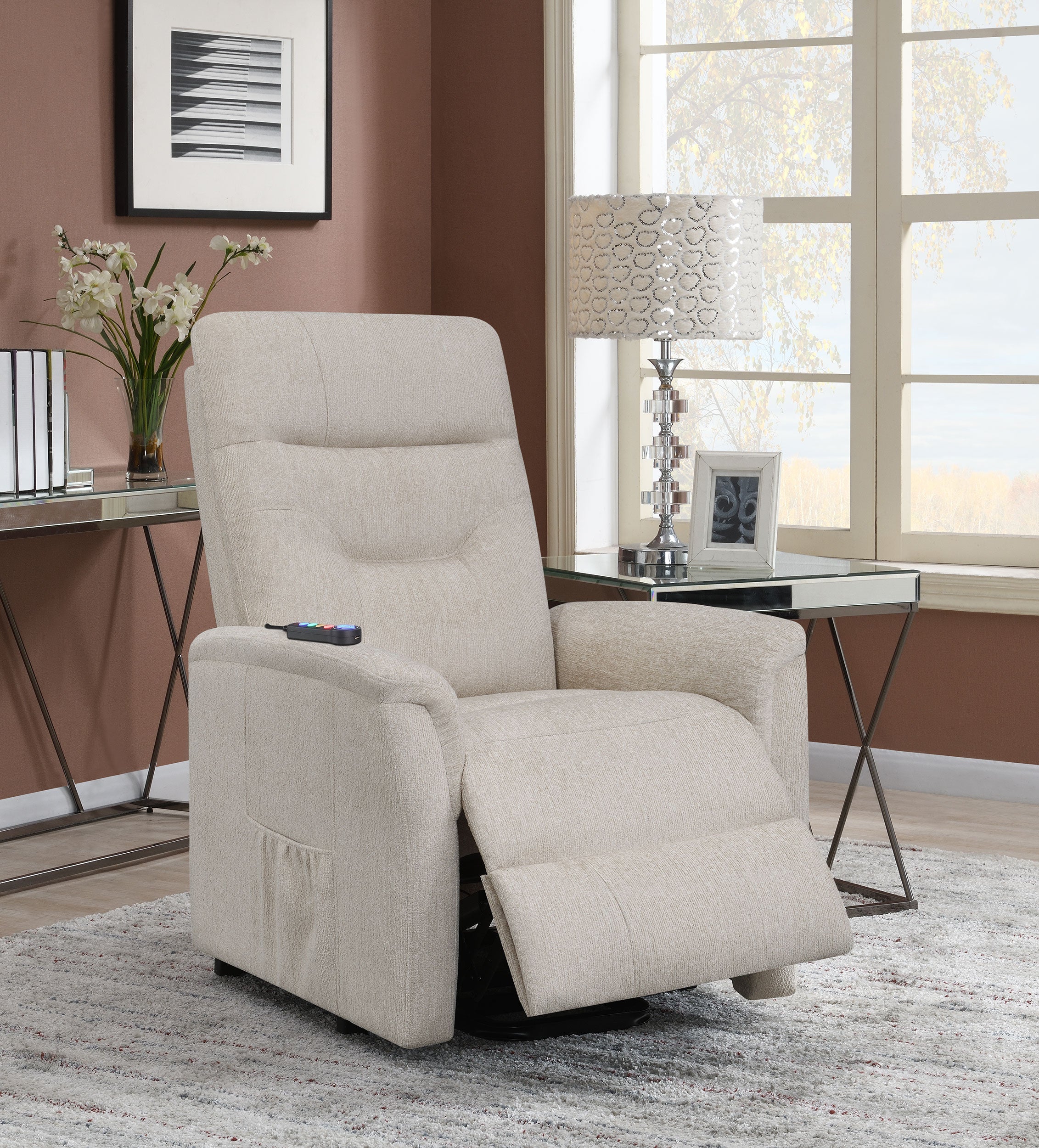 Henrietta Power Lift Recliner with Storage Pocket Beige