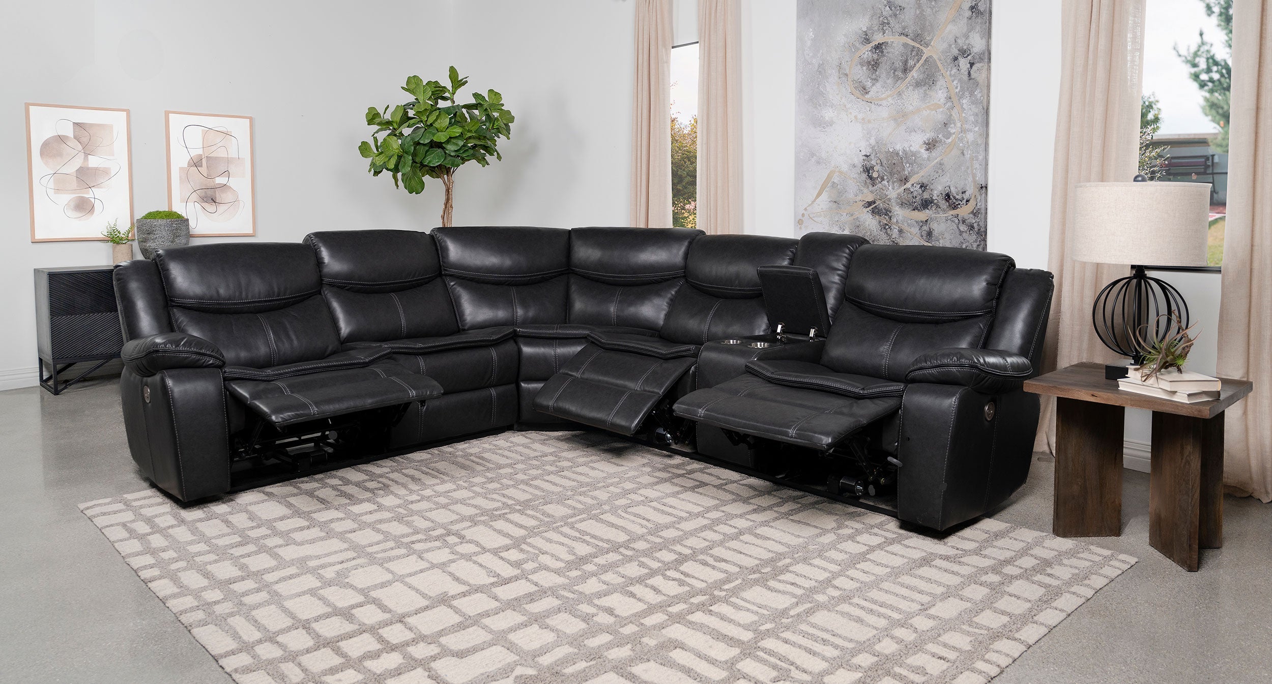 Sycamore Upholstered Power Reclining Sectional Sofa Dark Grey