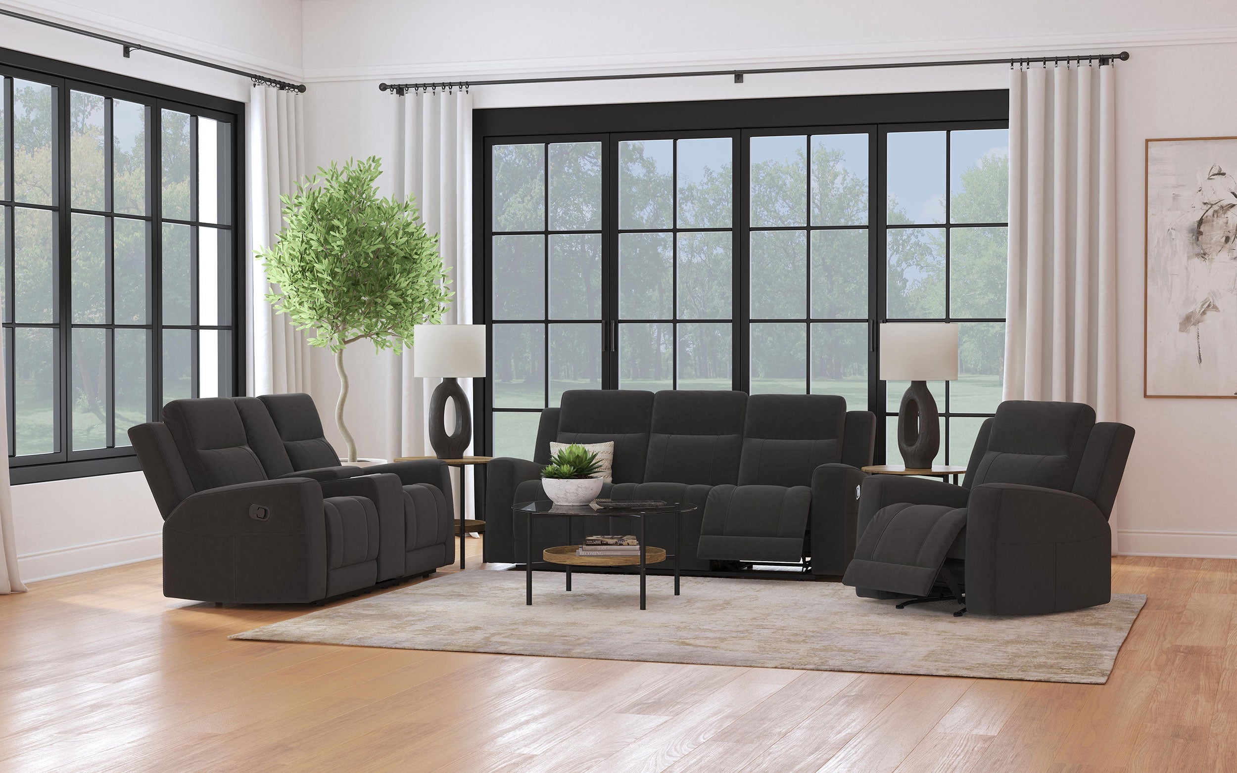 Brentwood  Upholstered Reclining Sofa Set Dark Charcoal