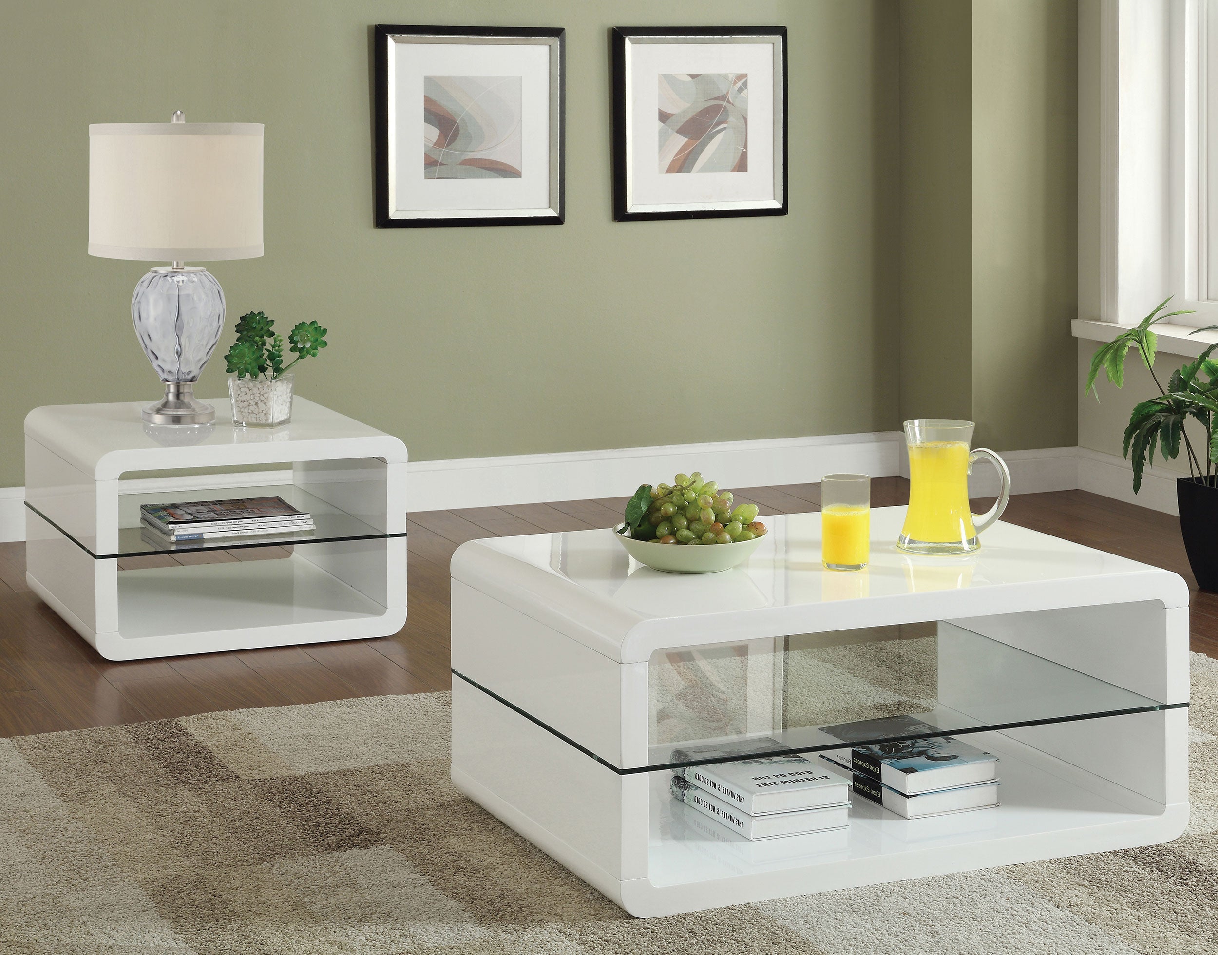 Elana Square 2-shelf End Table Glossy White