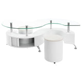 Buckley Curved Glass Top Coffee Table With Stools White High Gloss