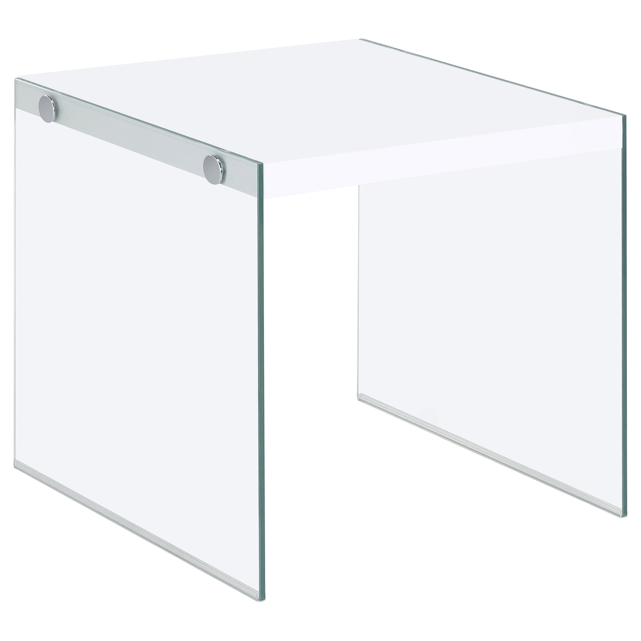 Opal Square End Table With Clear Glass Legs White High Gloss