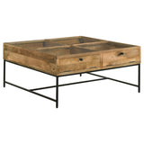 Stephie 4-drawer Square Clear Glass Top Coffee Table Honey Brown