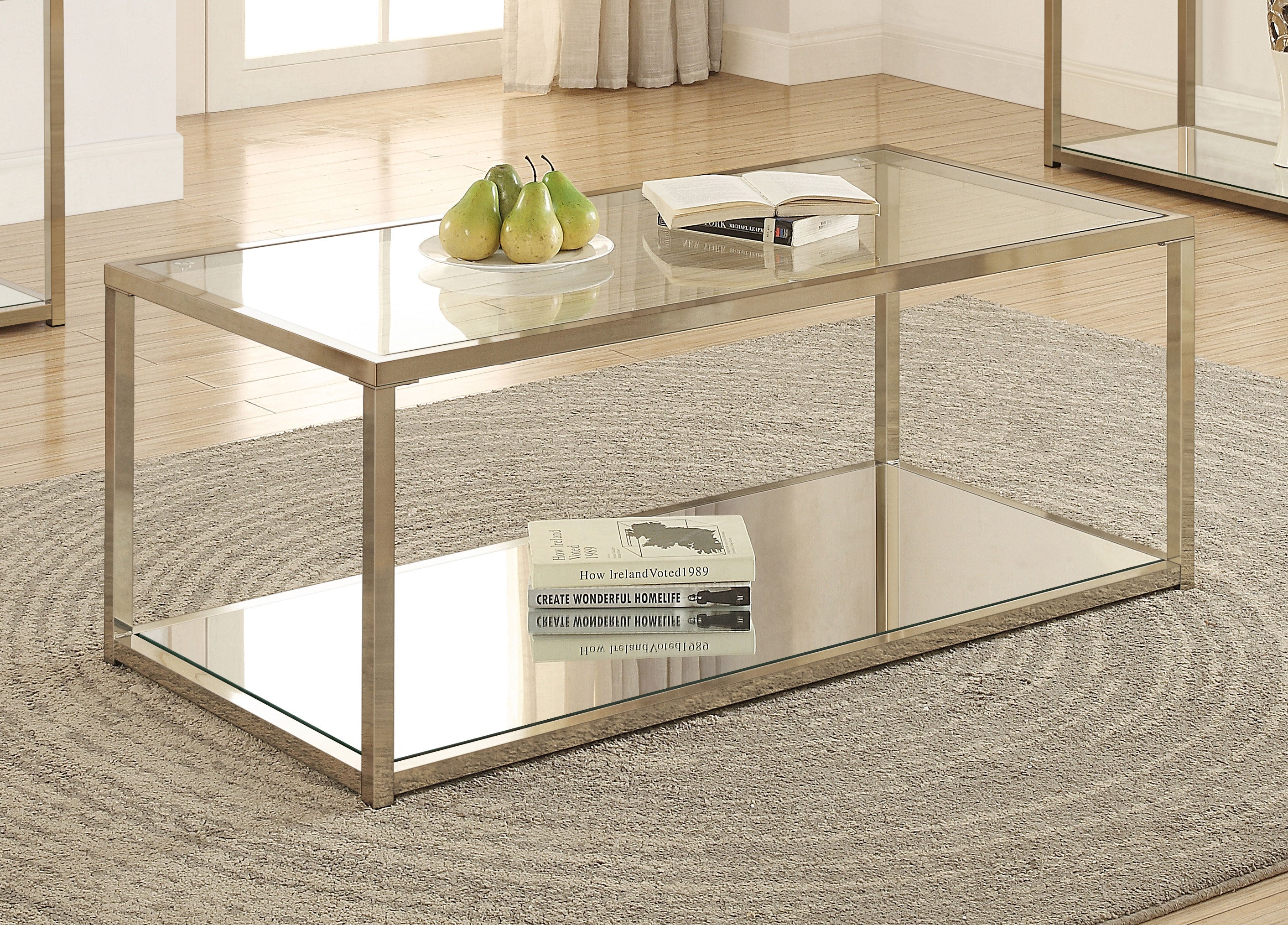 Cora Coffee Table with Mirror Shelf Chocolate Chrome