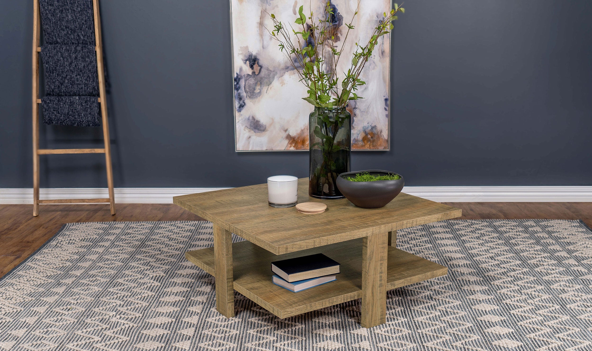 Dawn Square Engineered Wood Coffee Table With Shelf Mango