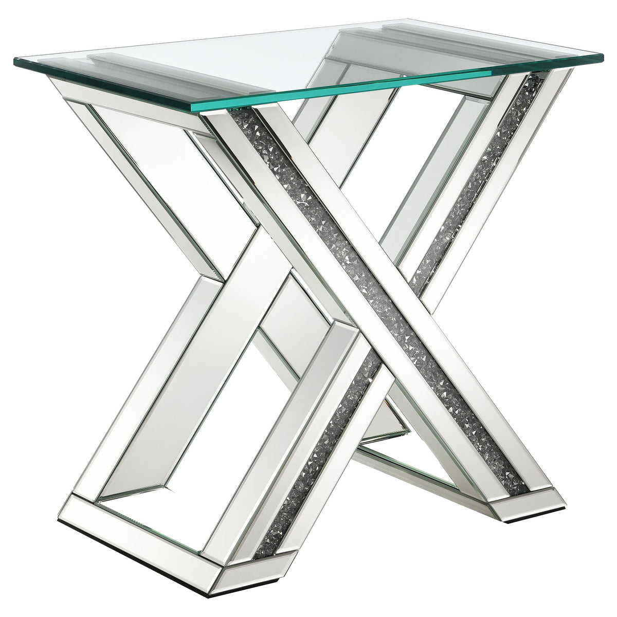 Bonnie X-base Rectangle Glass Top End Table Mirror