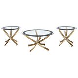 Brooke  Round Glass Top Coffee Table Set Brass