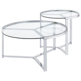 Delia 2-Piece Round Glass Top Nesting Coffee Table Clear and Chrome