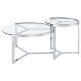 Delia 2-Piece Round Glass Top Nesting Coffee Table Clear and Chrome