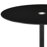 Ganso Round Metal End Table with Tempered Glass Top Black